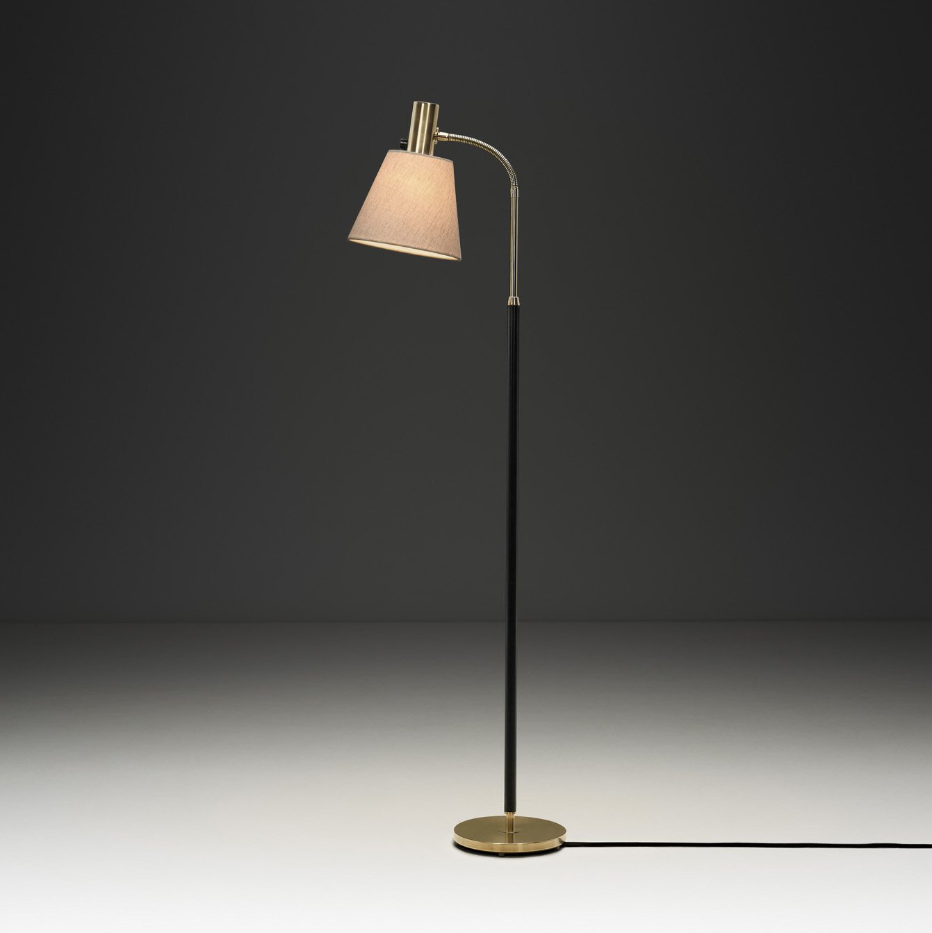 Brass and Leather Floor Lamp by Falkenbergs Belysning, Sweden ca Mid-20th Century