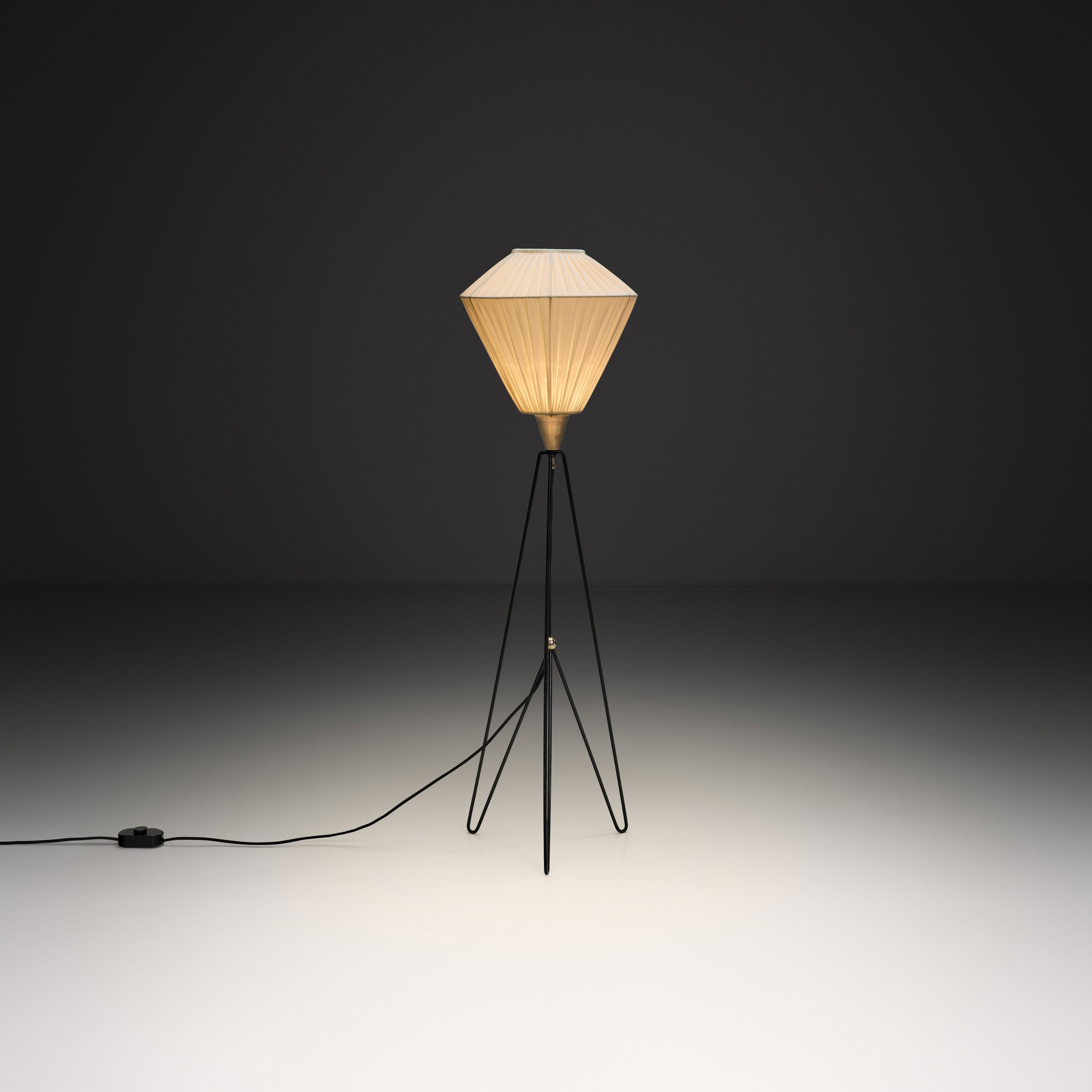 Brass and Lacquered Metal Tripod Floor Lamp by EWJ (Attr.), Sweden ca 1950s