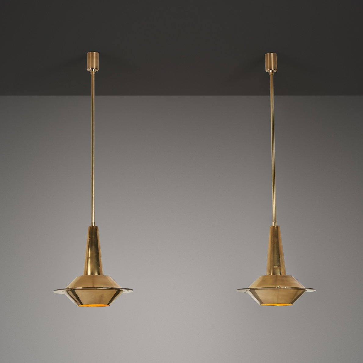Pair of Mid-Century Modern Brass Pendant Lights, Europe 1950s