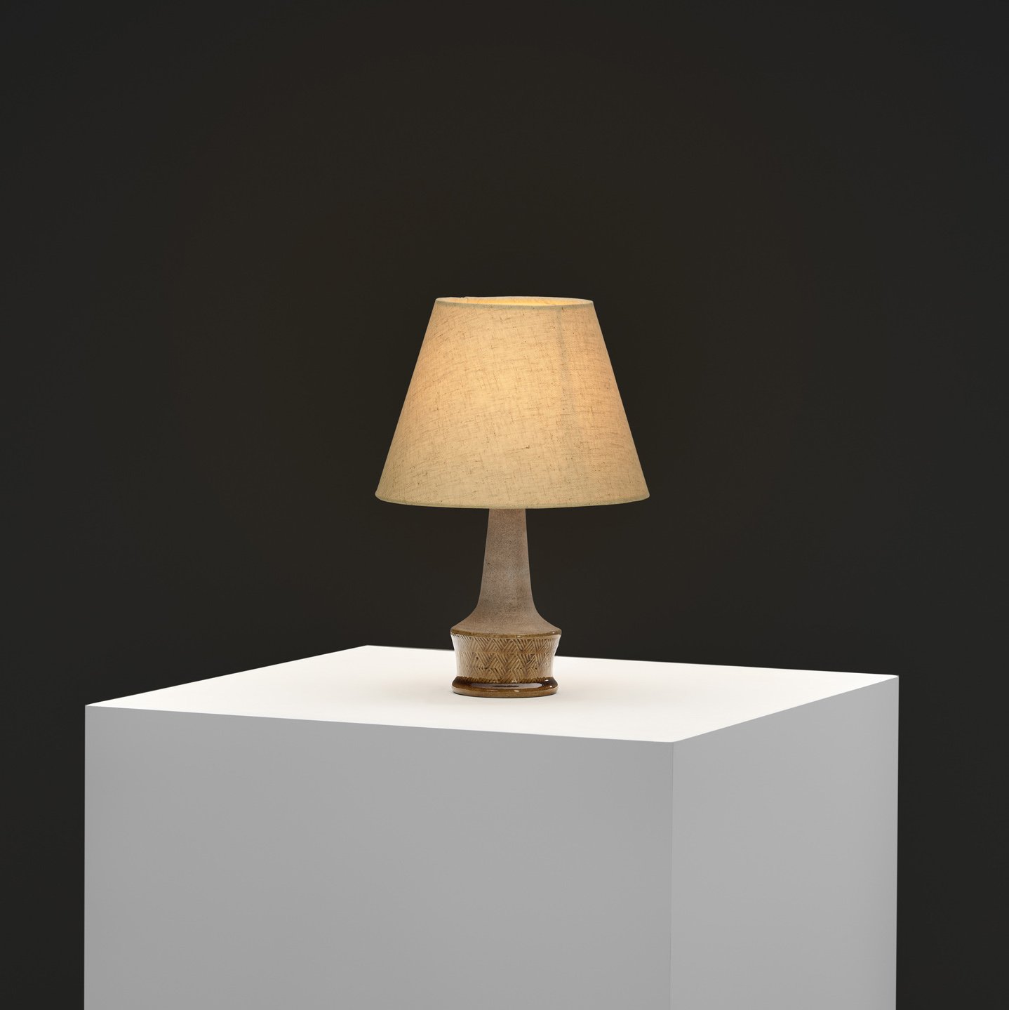 Sand and Yellow Glazed Stoneware Table Lamp by Nils Kähler for Herman A. Kähler Fabrik, Denmark ca 1950s