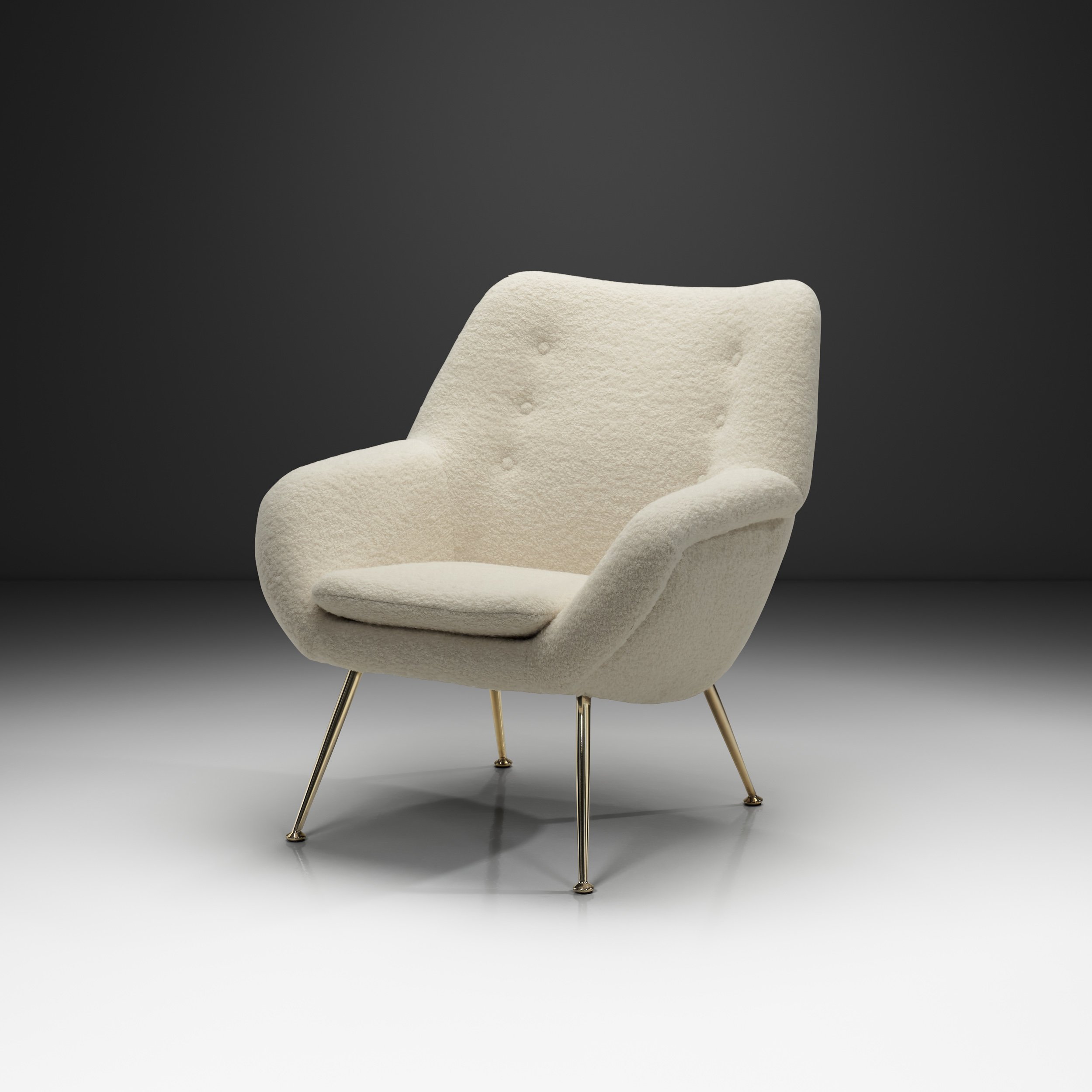 Upholstered Lounge Chair with Brass Legs, Europe 20th Century