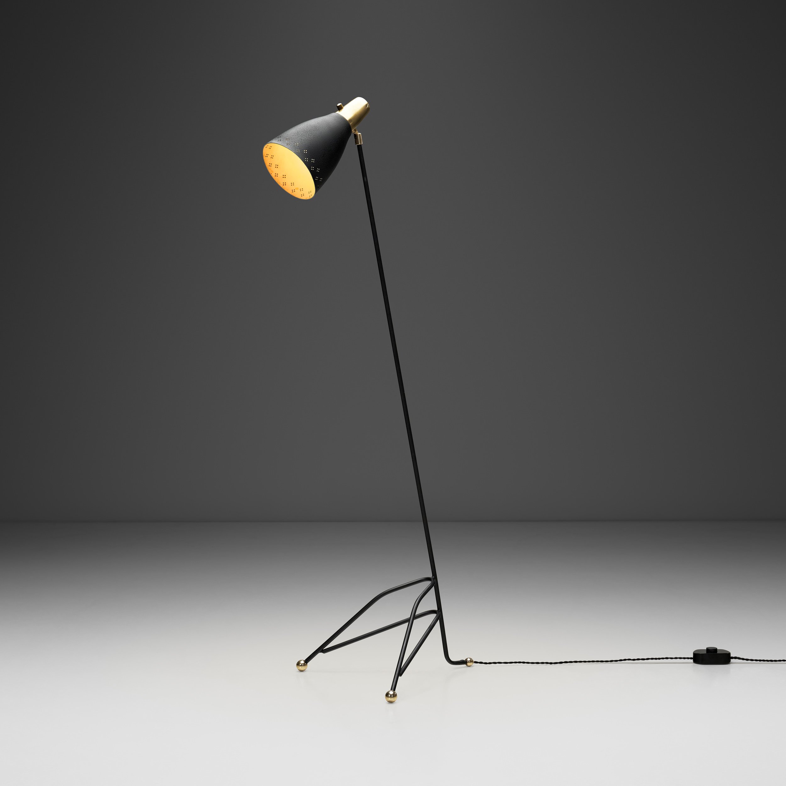 Brass and Lacquered Metal Floor Lamp, Europe 1950s