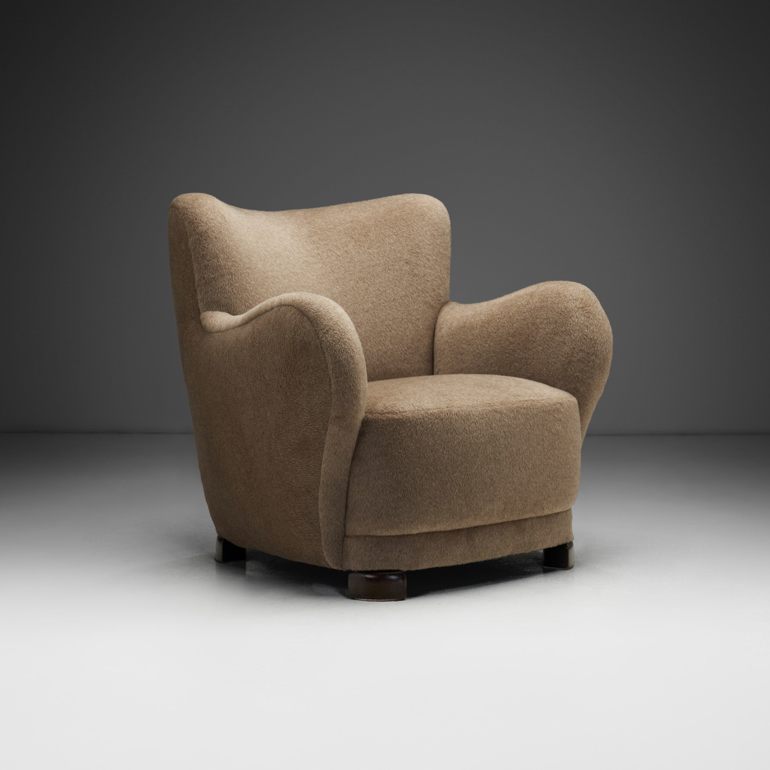 Danish Lounge Chair with Light Brown Upholstery, Denmark 1940s (sold)