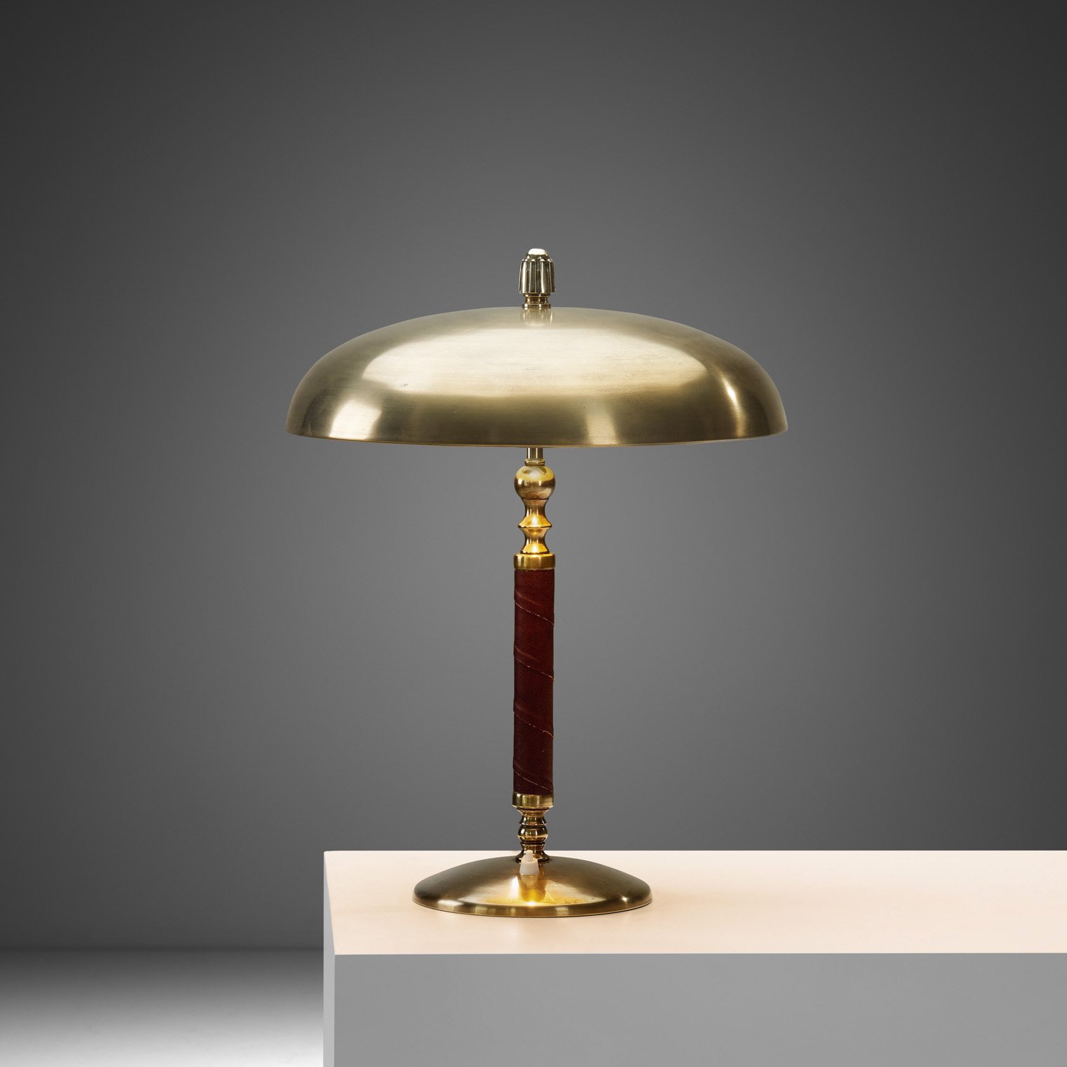 Swedish Brass and Leather Table Lamp by Einar Bäckström, Sweden 1940s (sold)