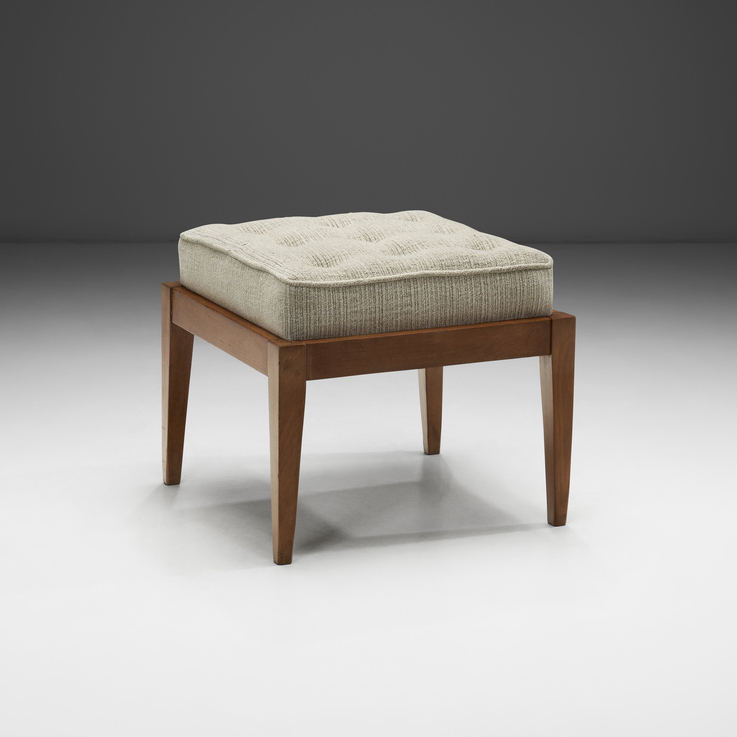Wooden Stool with Upholstered Seat by La Compagnie des Arts Français, France 1940s