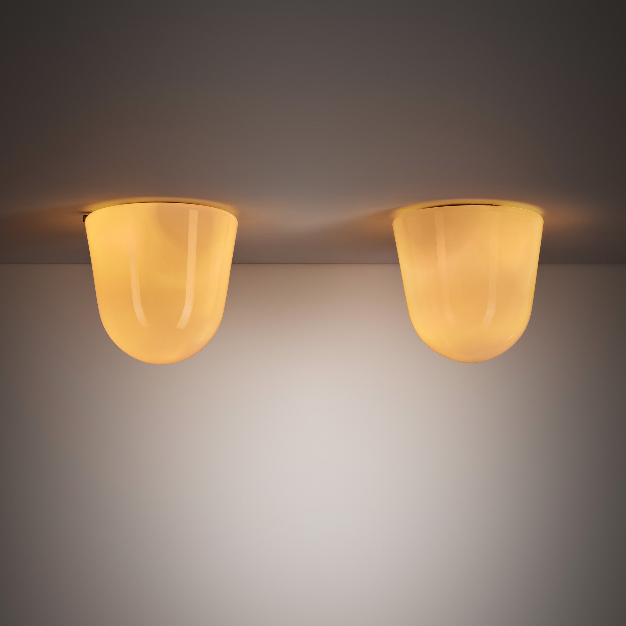 Pair of Milk Glass Flush Mounts by ASEA, Sweden Mid-20th Century (sold)