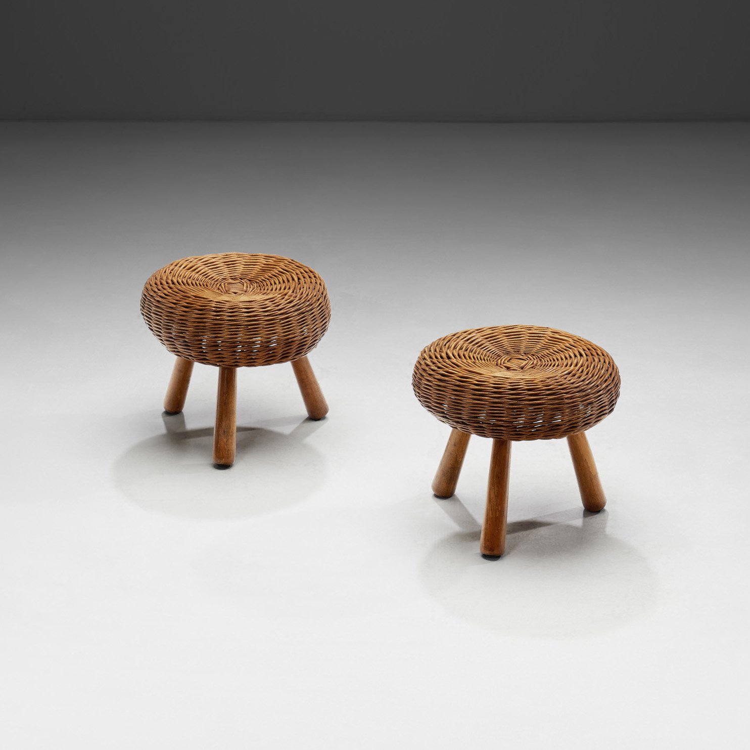 A Pair of Wicker Stools by Tony Paul, United States 1950s