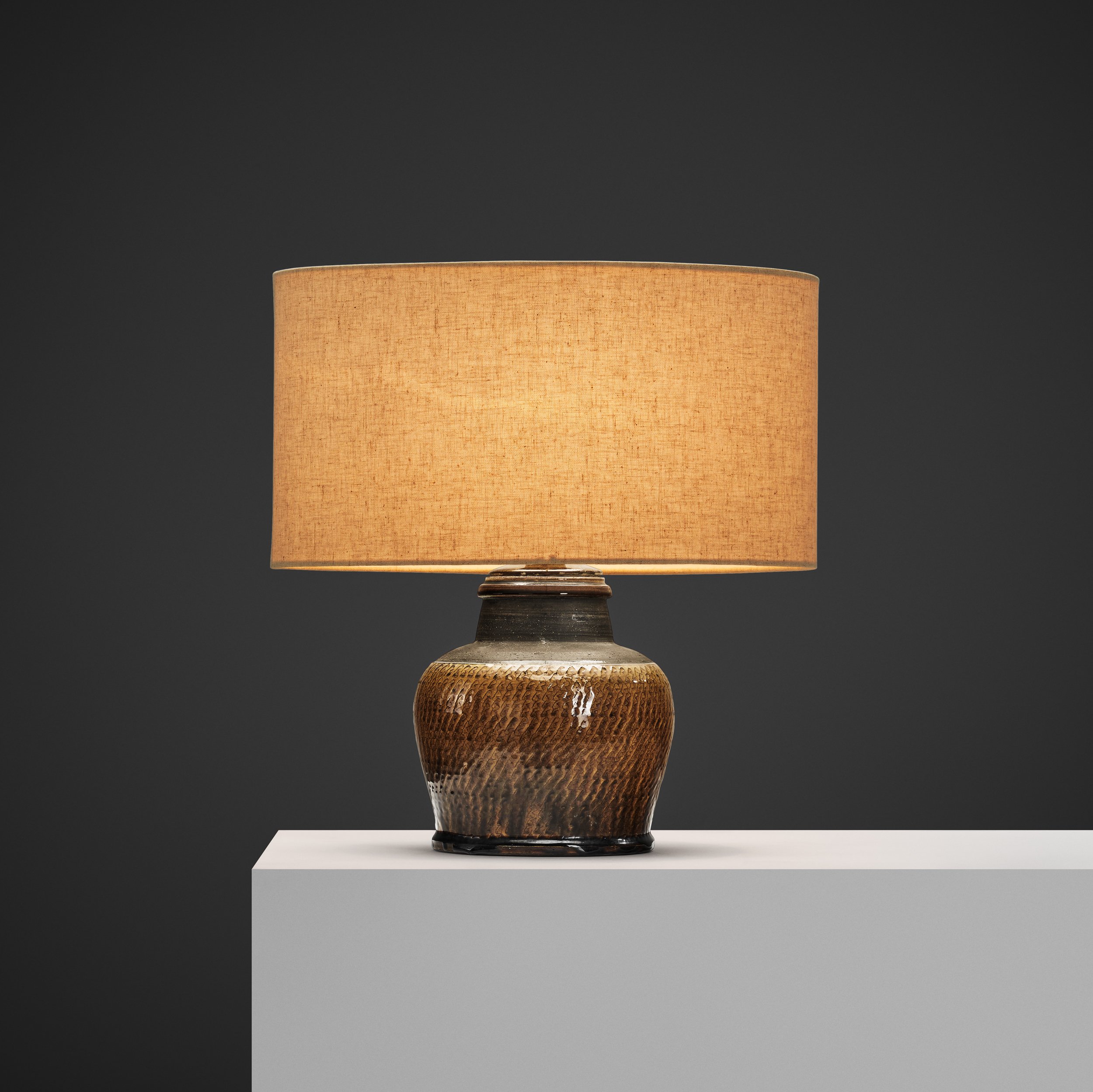 Yellow Glazed Stoneware Table Lamp by Nils Kähler for Herman A. Kähler, Denmark ca 1950s