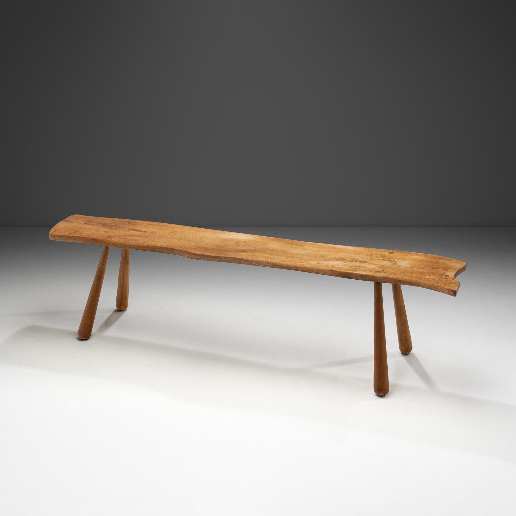 Sculptural Solid Oak Bench with Club Legs, Europe 20th Century (sold)