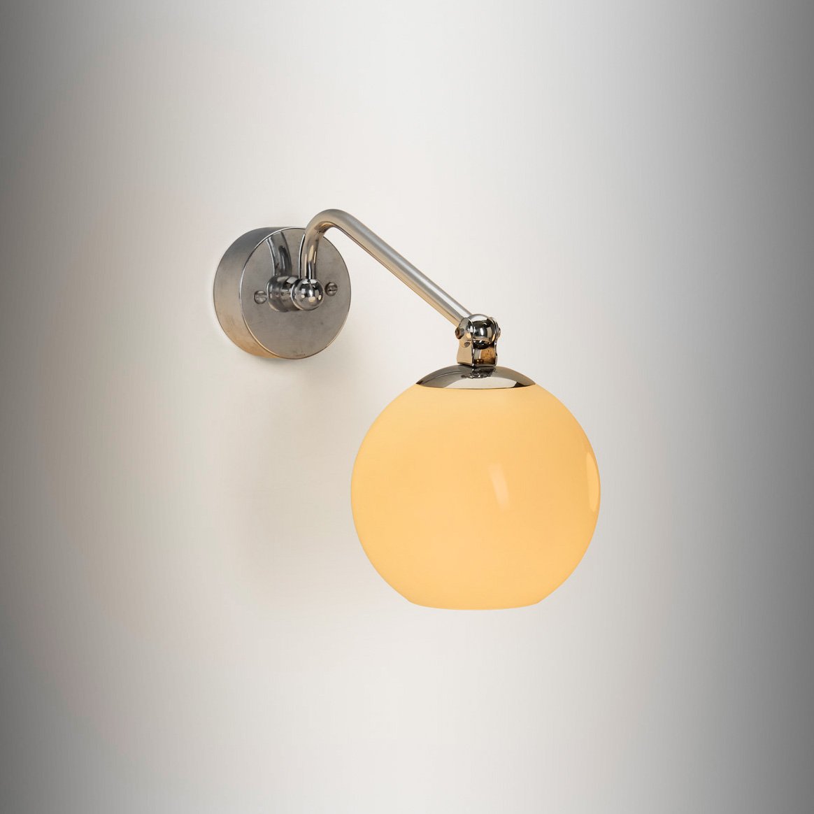 Nickel-Plated Brass and Opal Glass Wall Lamp by Paavo Tynell for Taito, Finland 1930s
