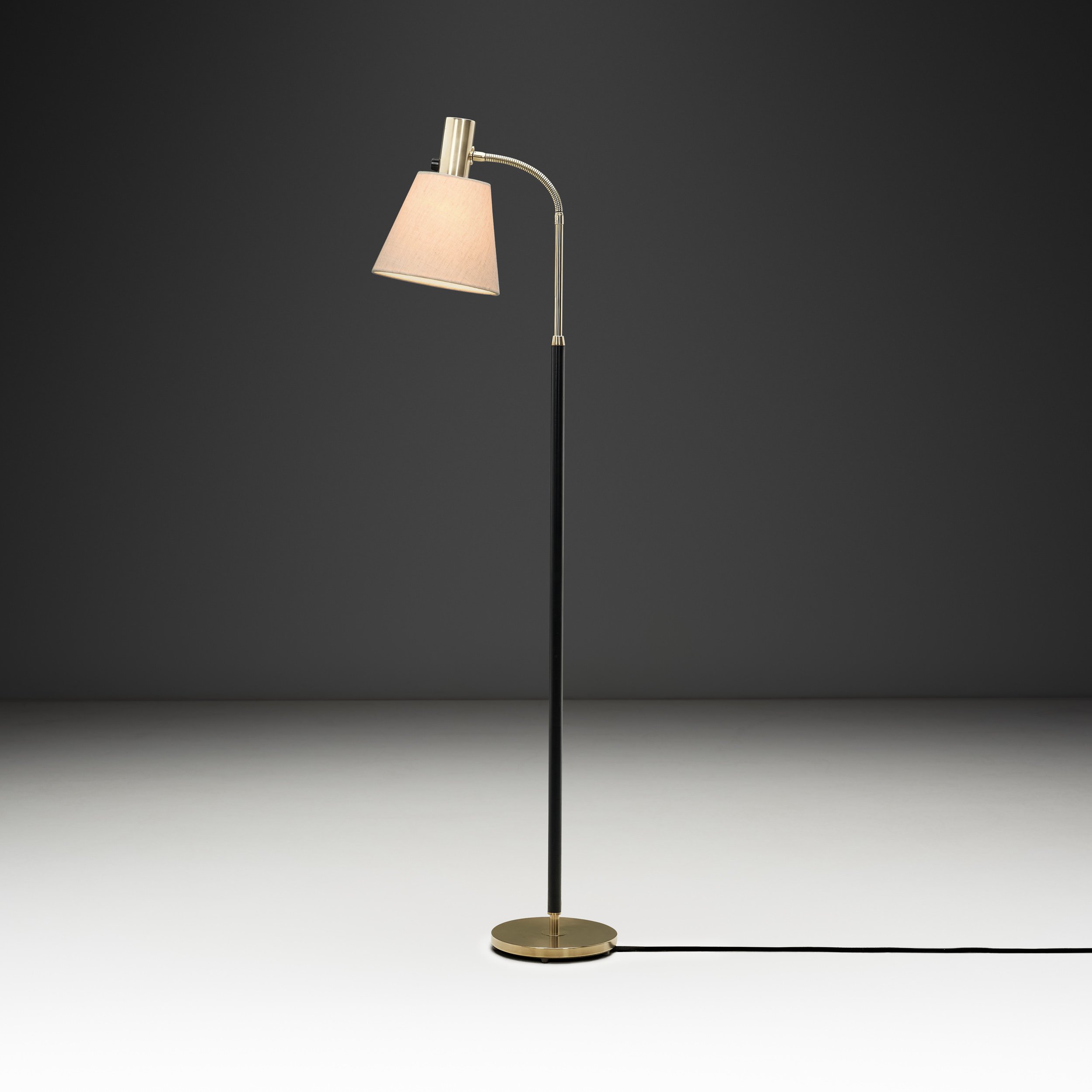 Brass and Leather Floor Lamp by Falkenbergs Belysning, Sweden ca Mid-20th Century