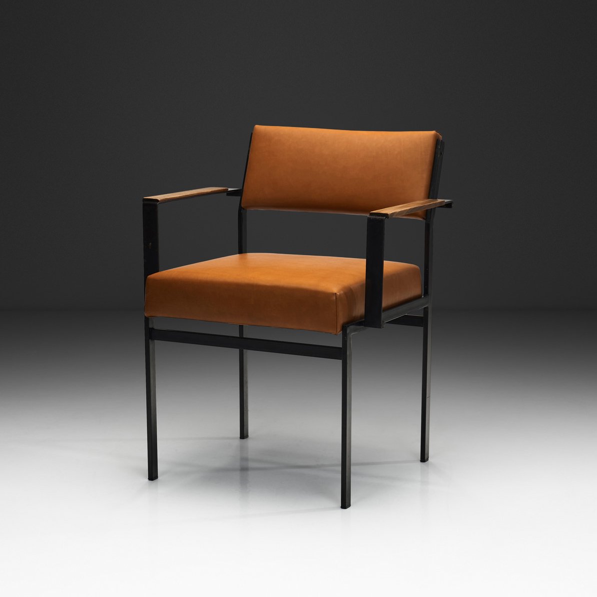 Leather and Lacquered Metal Armchair by Cees Braakman for Pastoe, the Netherlands 1960s