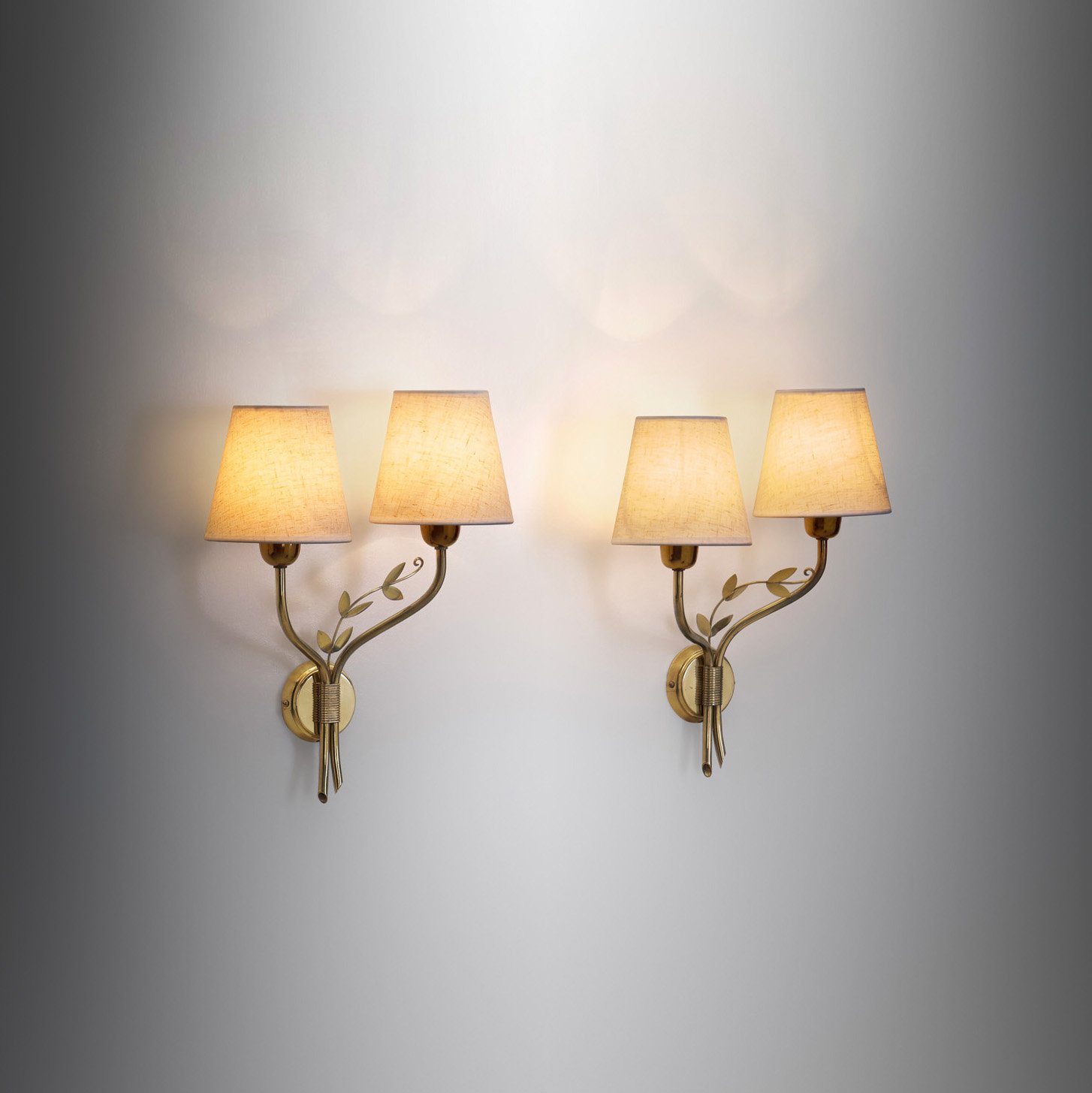 A Pair of Brass Wall Lamps with Decorative Leaves for K&H, Norway circa 1940s (sold)