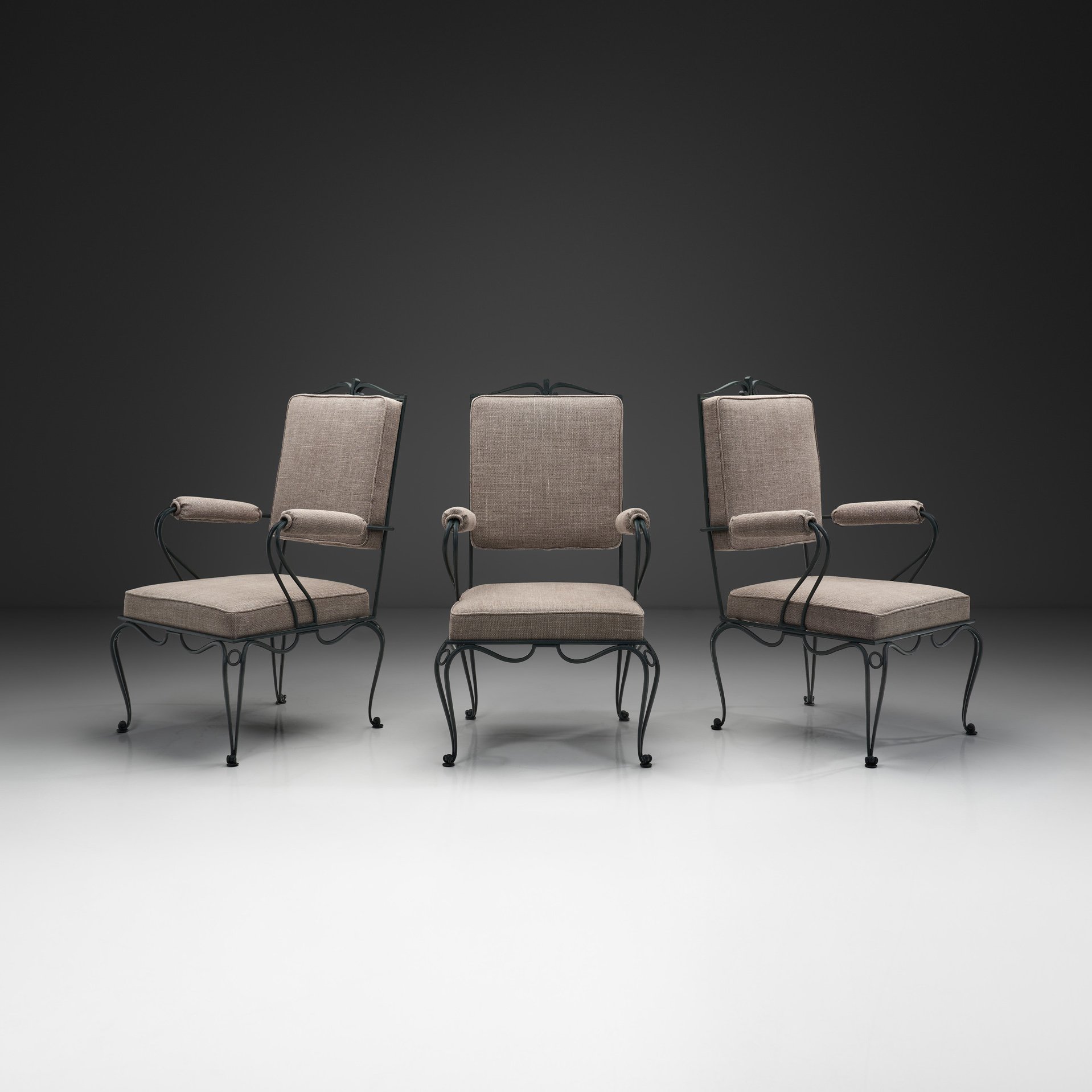 Set of Three Armchairs with Metal Frames by René Prou (Attr.), France ca 1940s