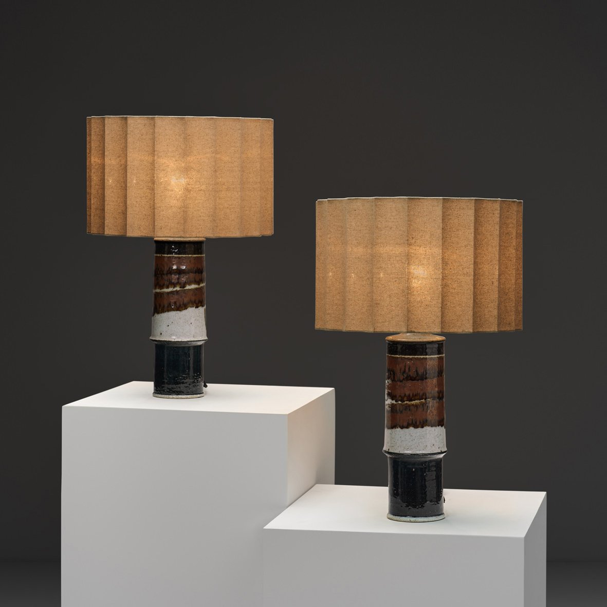 Pair of Glazed Ceramic Table Lamps by Inger Persson for Rörstrand Ateljé, Sweden ca 1960s