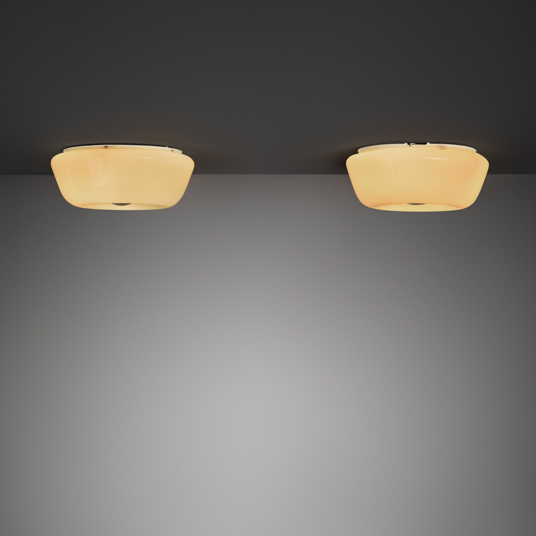 Pair of Model "1116" Opal Glass Ceiling Lights with Brass Detail by Lisa Johansson-Pape for Stockmann Orno, Finland Mid-20th Century