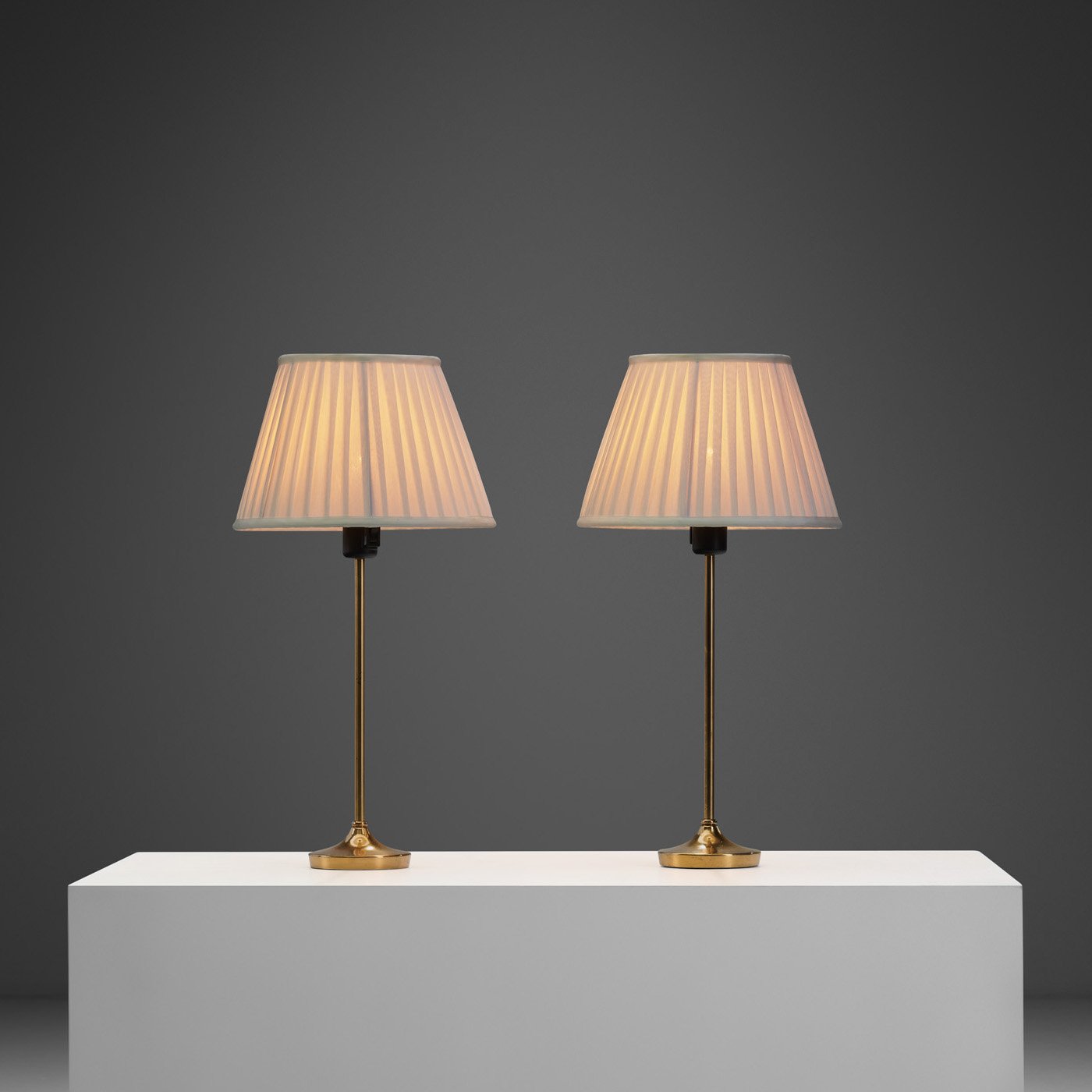 Pair of Model "15711" Brass Table Lamps for Böhlmarks, Sweden 1950s