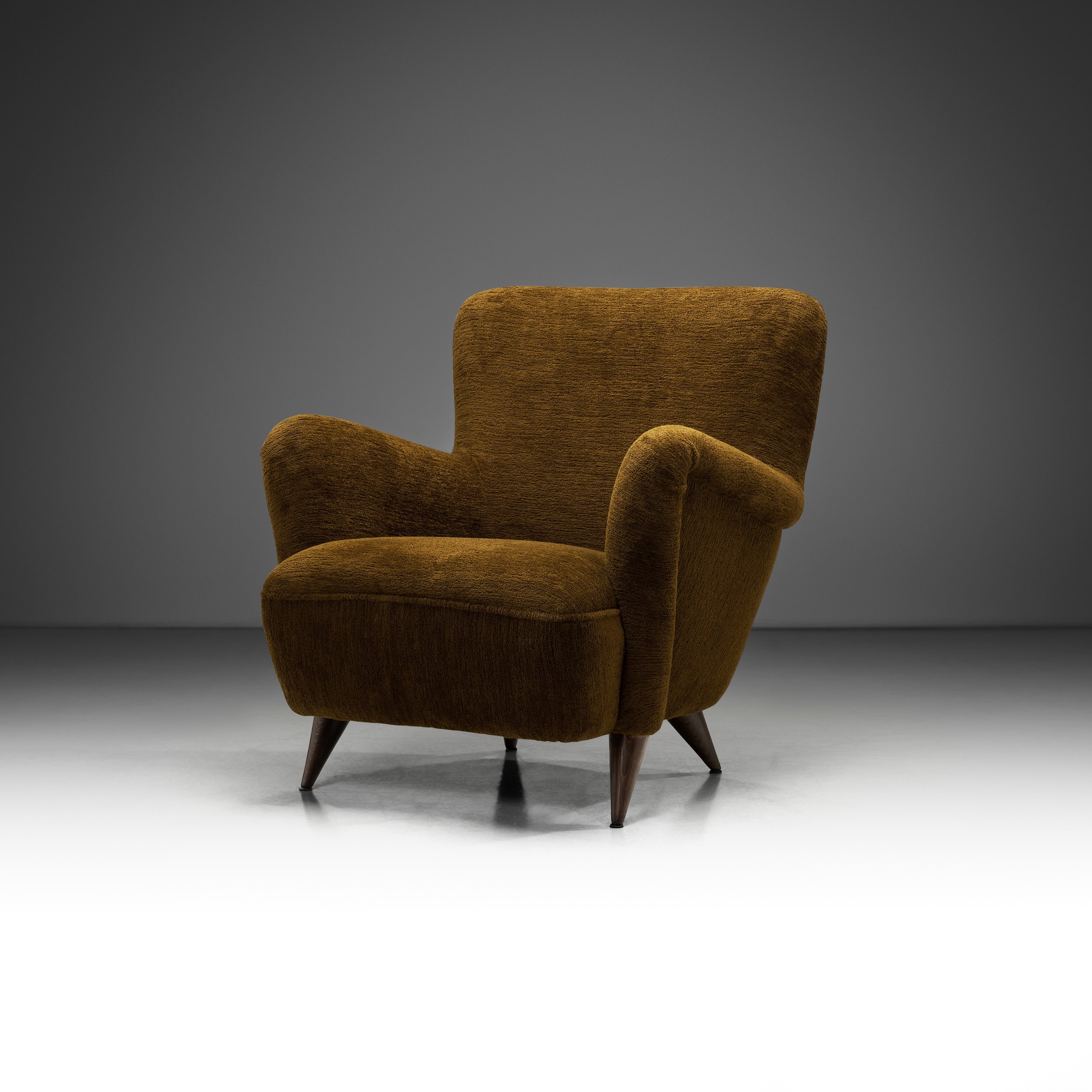 French Upholstered Armchair with Turned Maple Legs, France 1950s