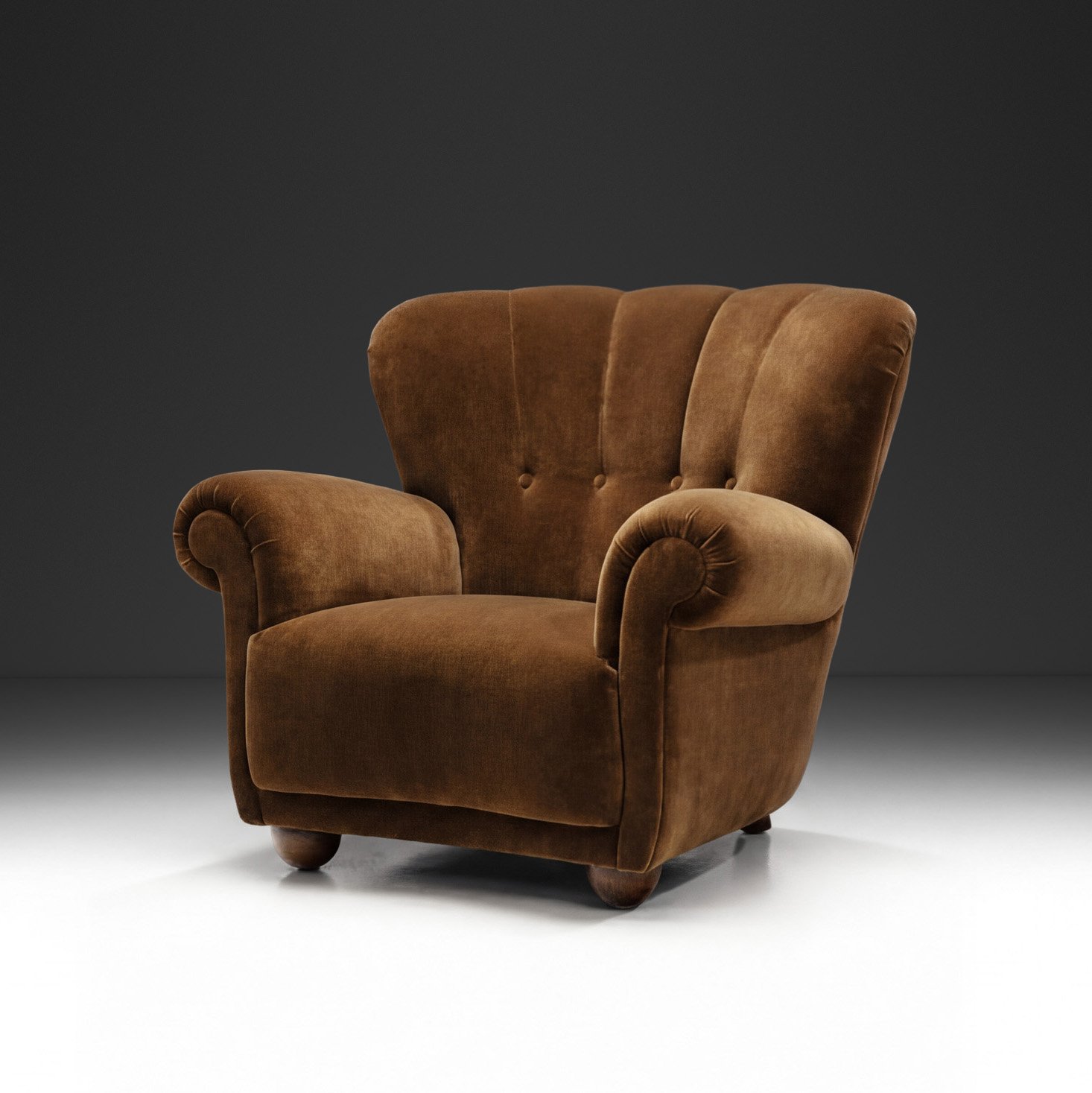Danish Cabinetmaker Lounge Chair with Brown Upholstery, Denmark 1940s