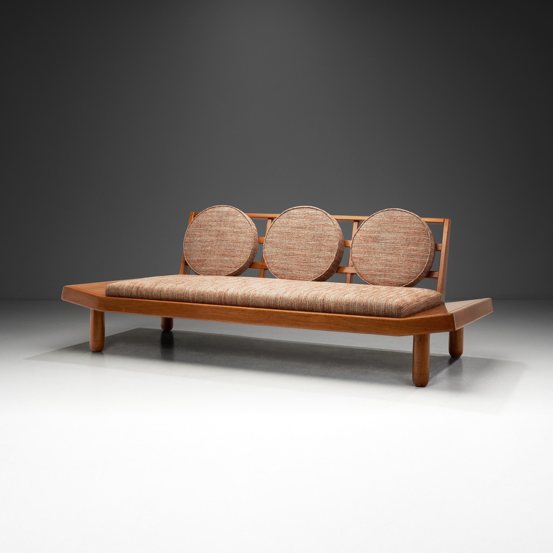 Three-Seater Wooden Sofa with Round Cushions, Indonesia 1960s (sold)