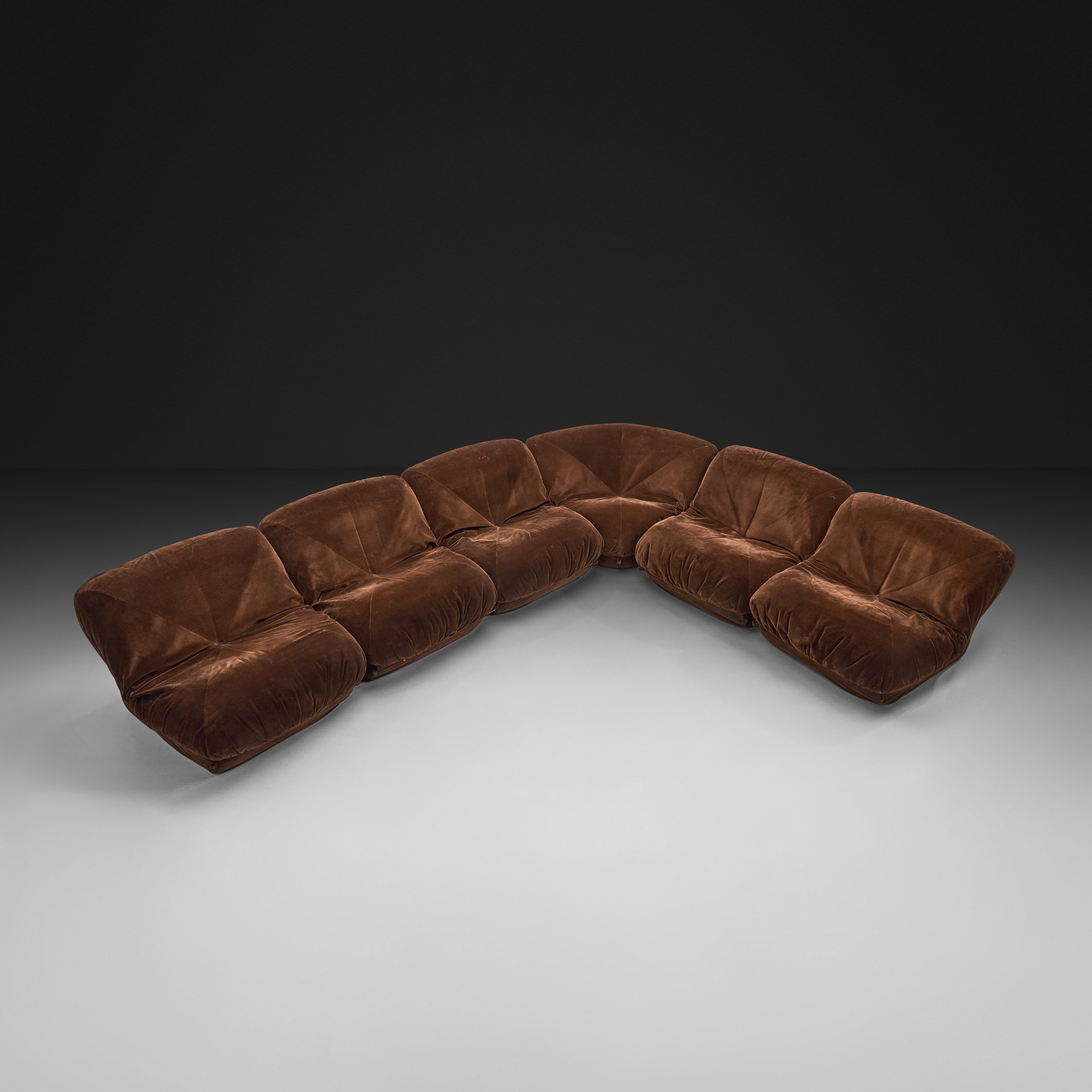 Six-Piece Brown 'Patate' Modular Sofa for Airborne, France 1970s