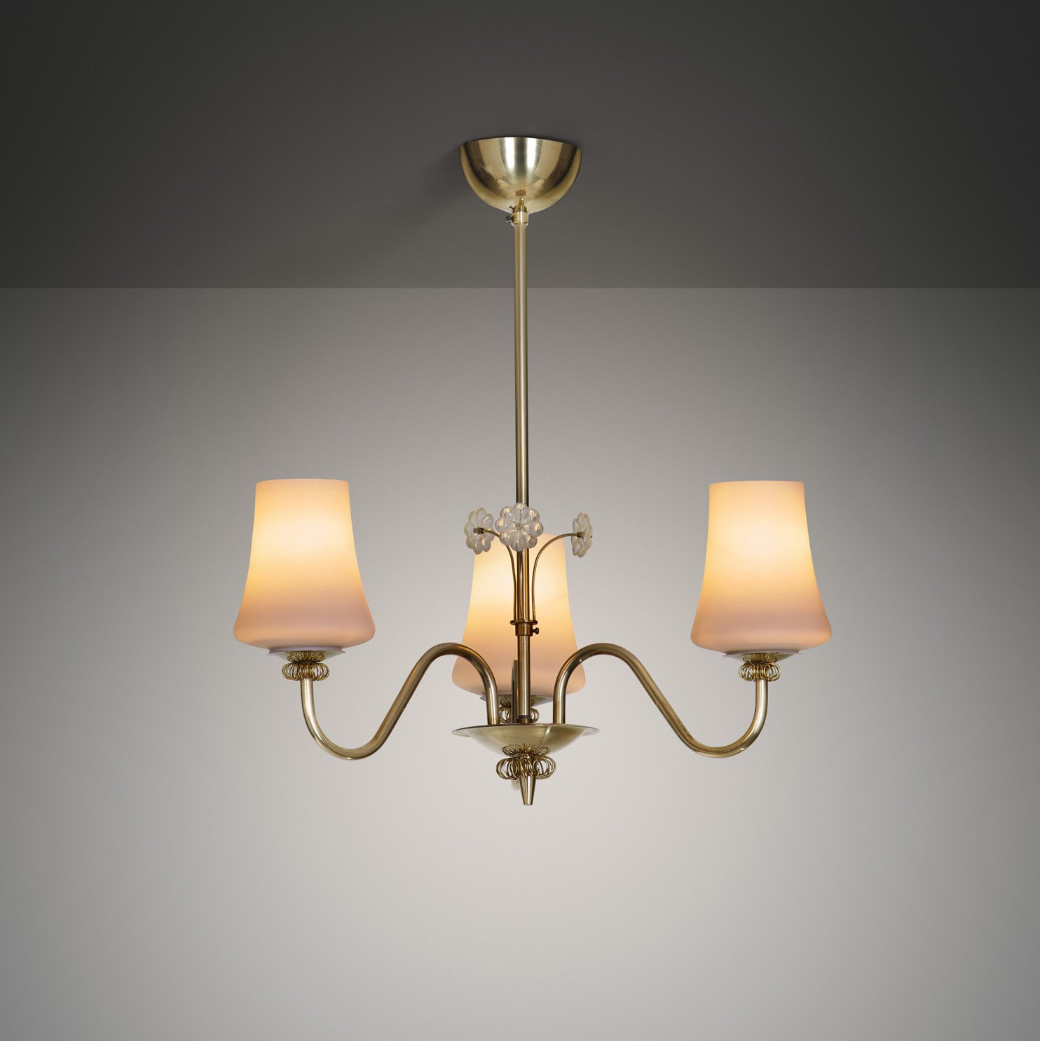 Brass Chandelier with Floral Details by Itsu, Finland ca 1950s