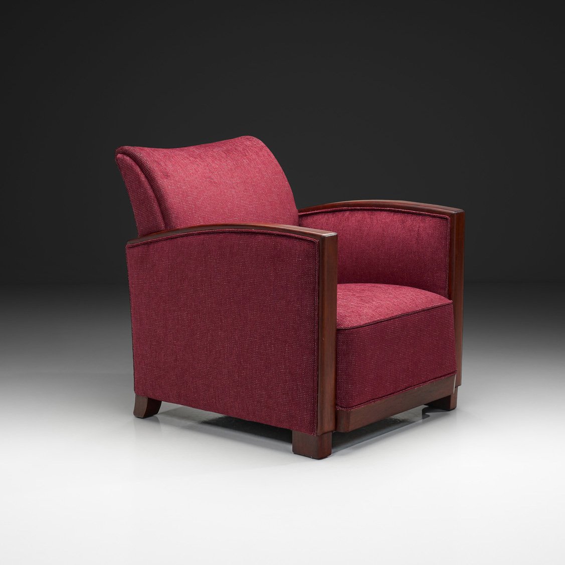 Wine Red Upholstered Art Deco Armchair, Europe Mid-20th Century