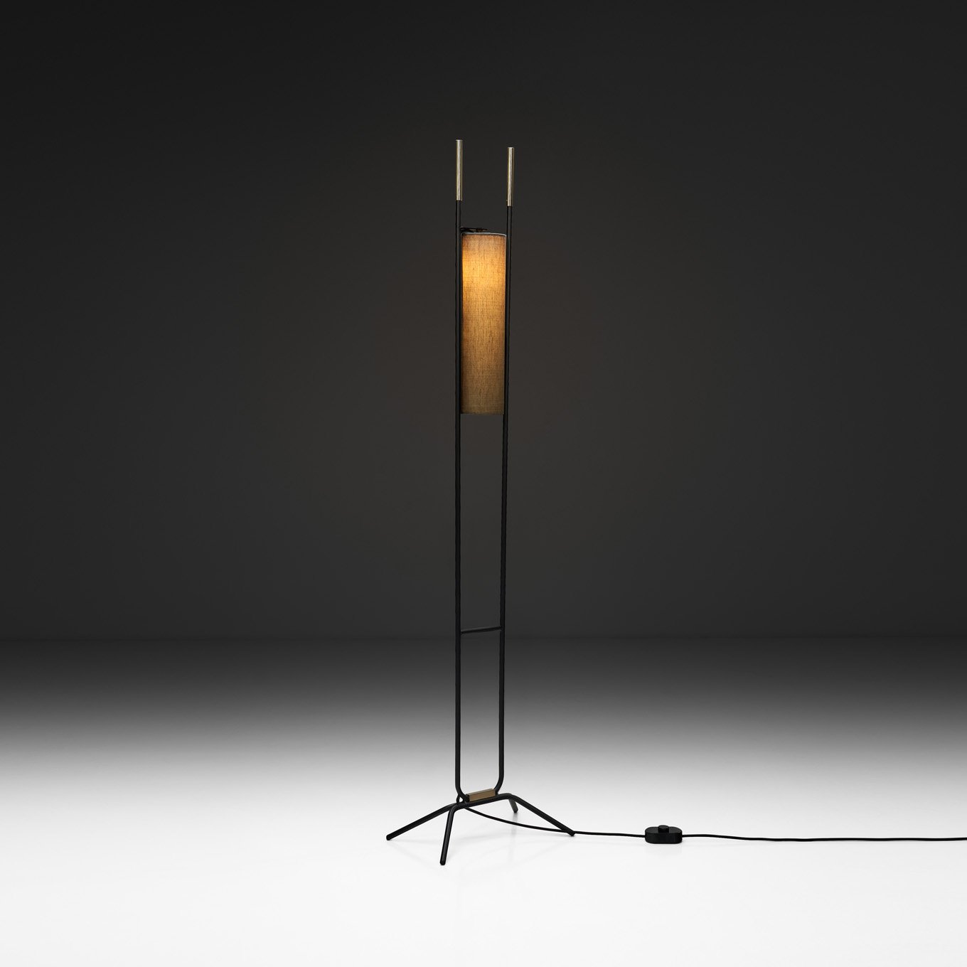 Black Lacquered Floor Lamp by Lunel (Attr.), France mid-20th Century