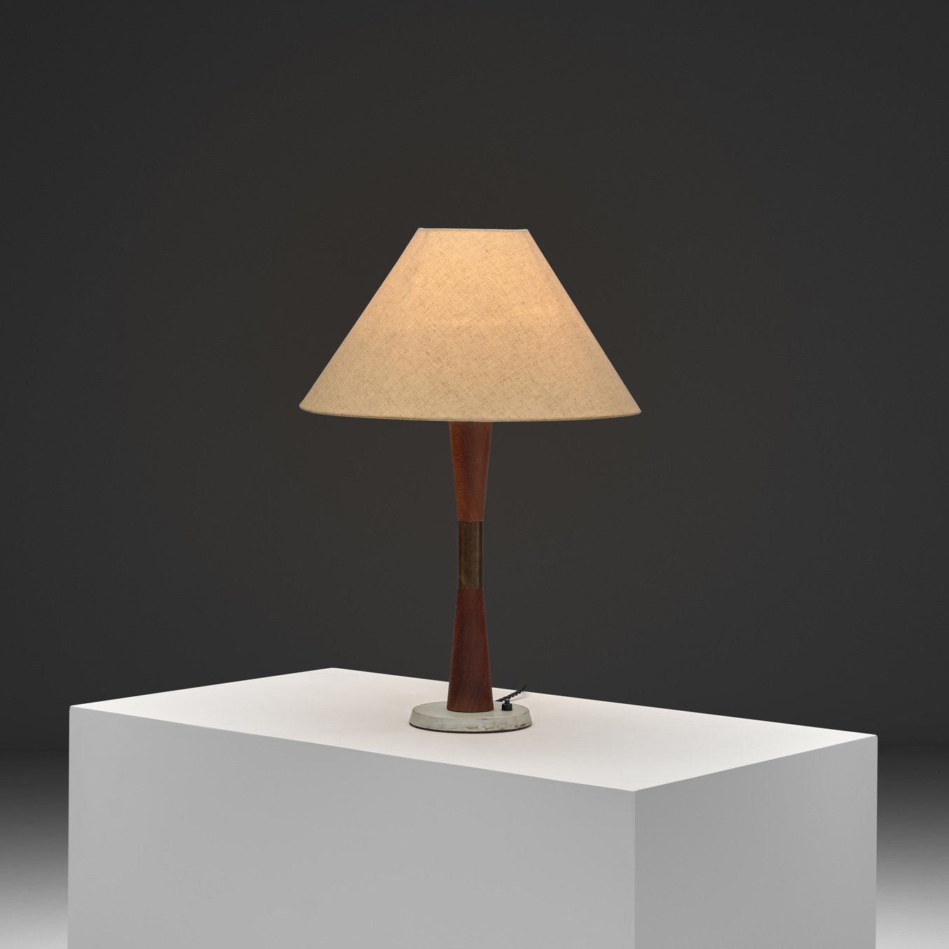 Table Lamp with Wooden and Brass Stem, Denmark ca 1960s
