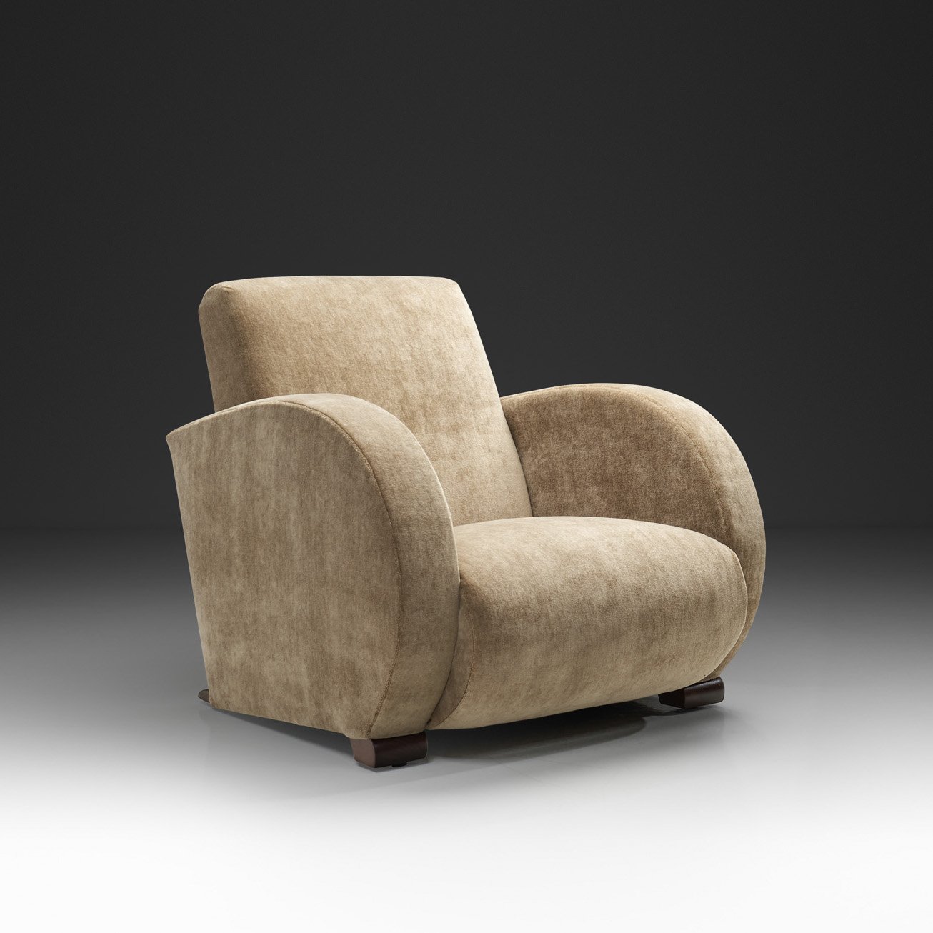 Art Deco Low Armchair in Sand Upholstery, Europe Mid-20th Century
