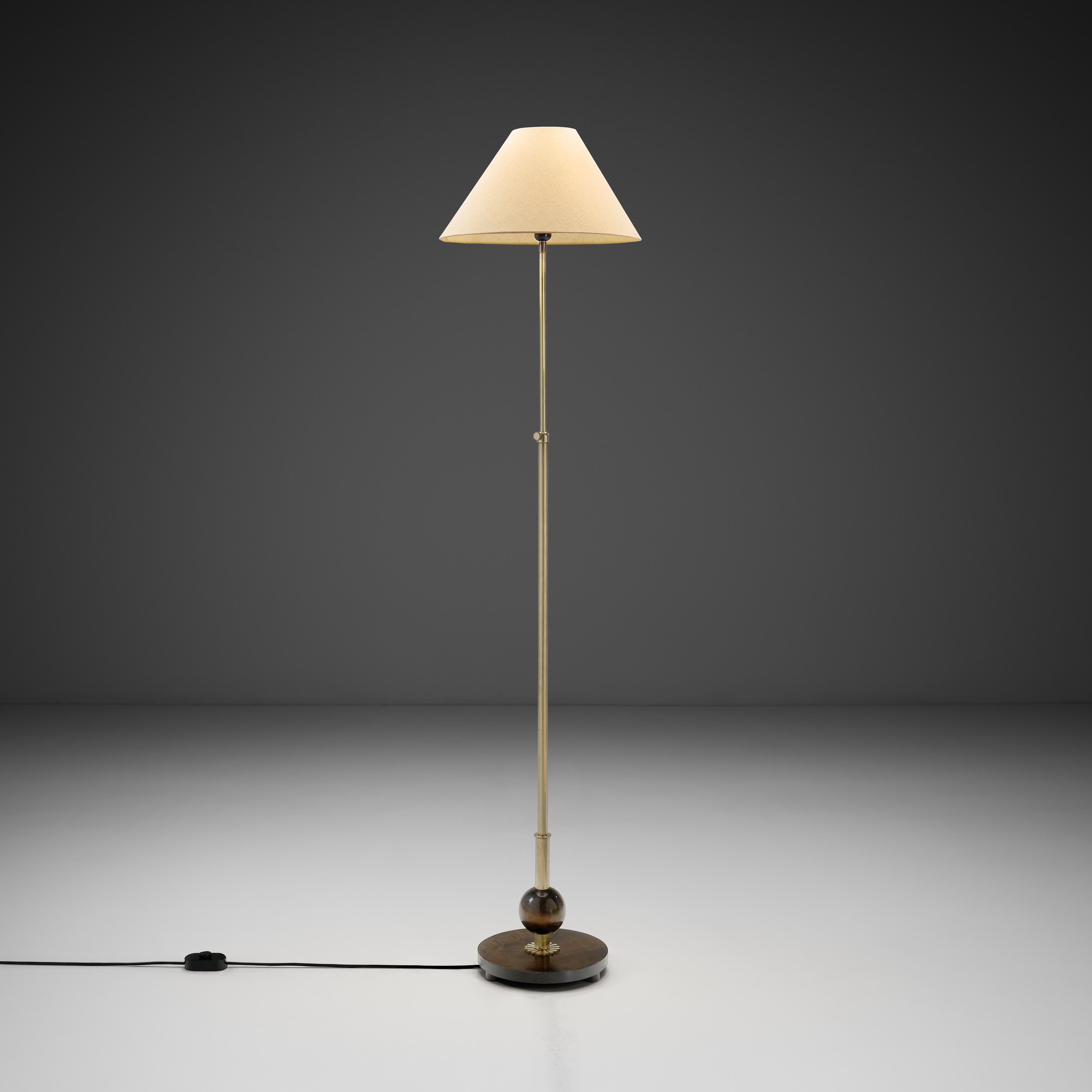 Art Deco Brass and Hardwood Floor Lamp, Europe 1930s