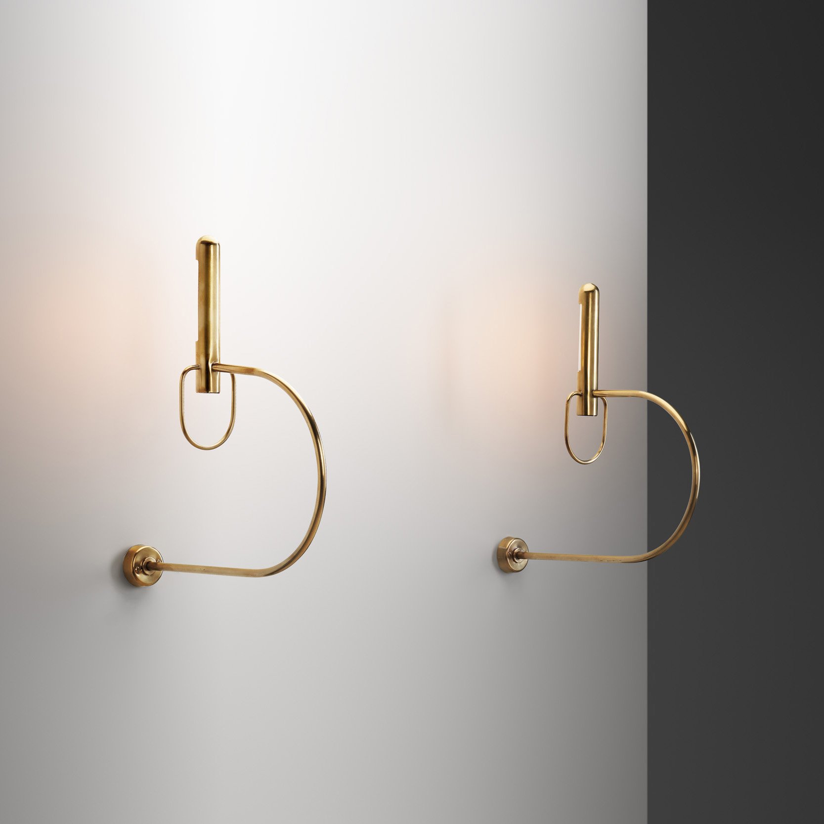 Pair of Sculptural Brass Wall Lamps, Europe Mid-20th Century