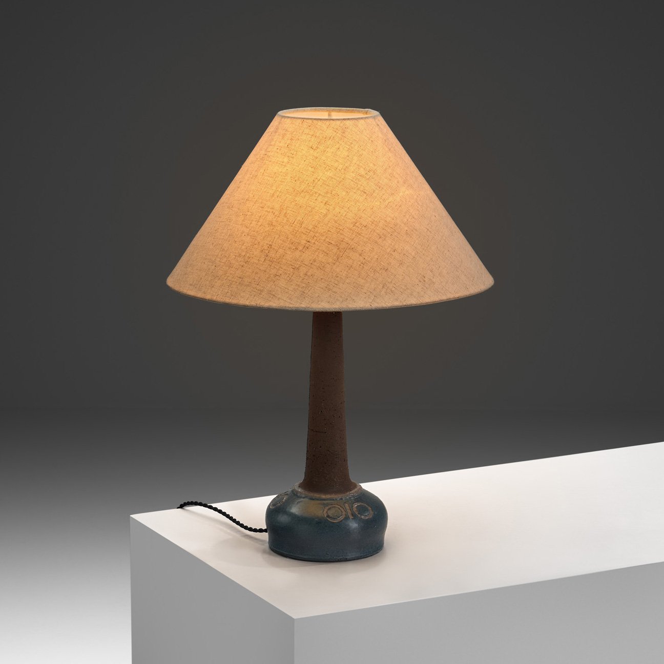 Glazed Chamotte Table Lamp by Fridtjof Sejersen for Sejer Keramiek, Denmark ca 1960s
