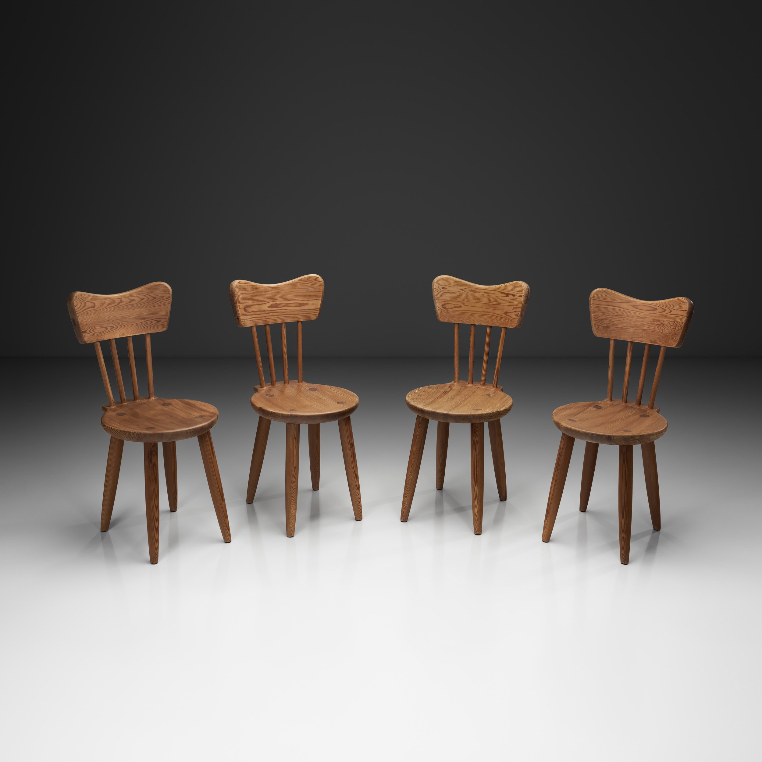 Set of Four Pine Dining Chairs, Scandinavia Mid-20th Century