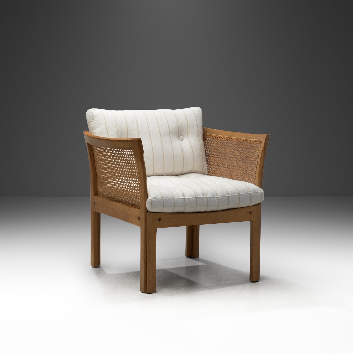 “Plexus” Oak and Cane Easy Chair by Illum Wikkelsø for C.F. Christensen, Denmark circa 1970s