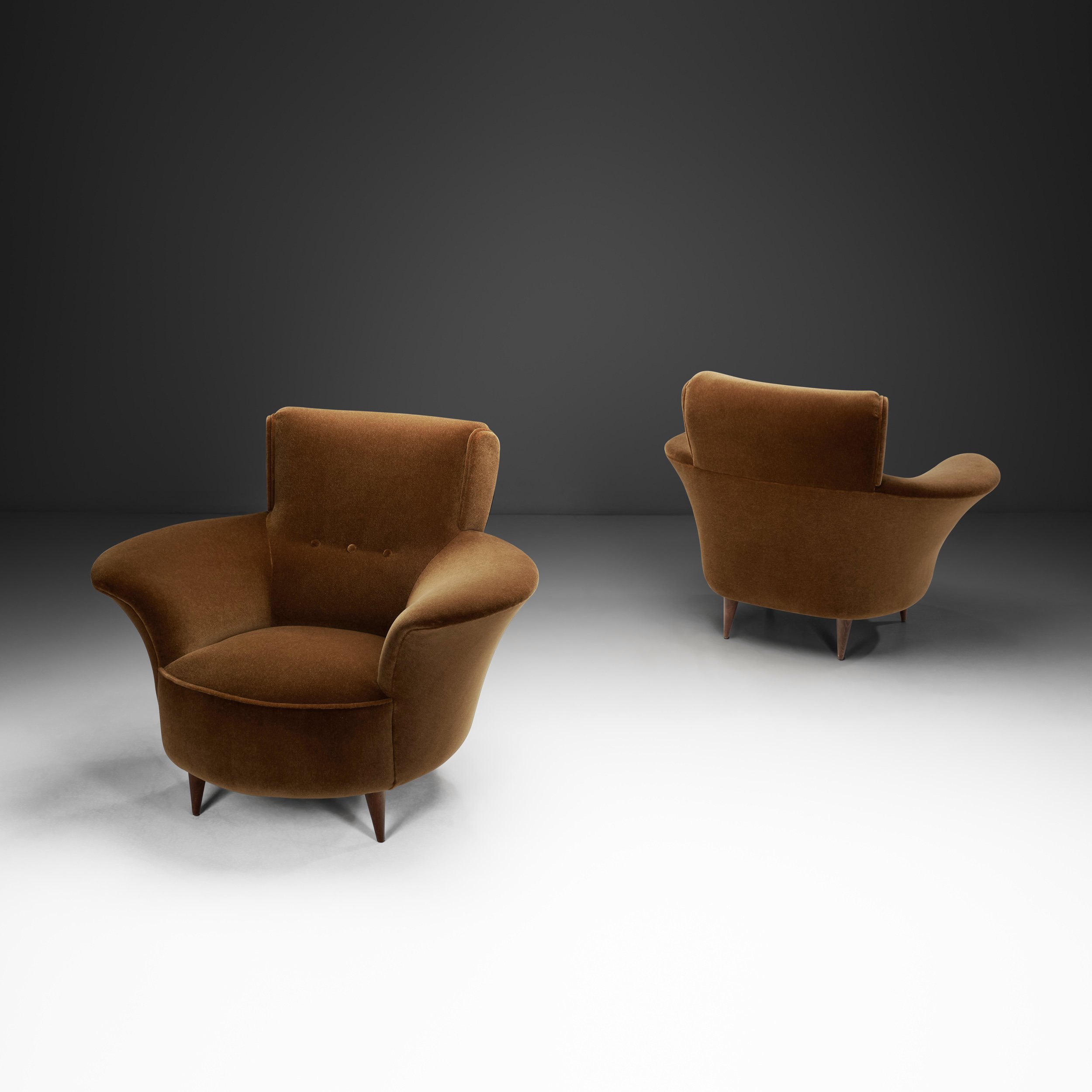 Pair of Italian Armchairs in Burnt Orange Upholstery, Italy 1950s