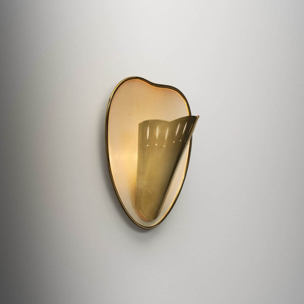 Scandinavian Modern Brass and White Lacquered Wall Lamp, Sweden Mid-20th Century
