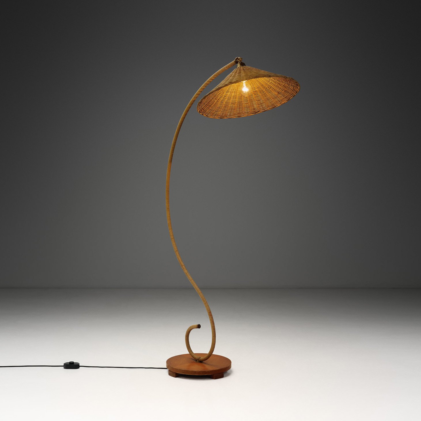 Swedish Curved Rattan Floor Lamp, Sweden 1930s (sold)