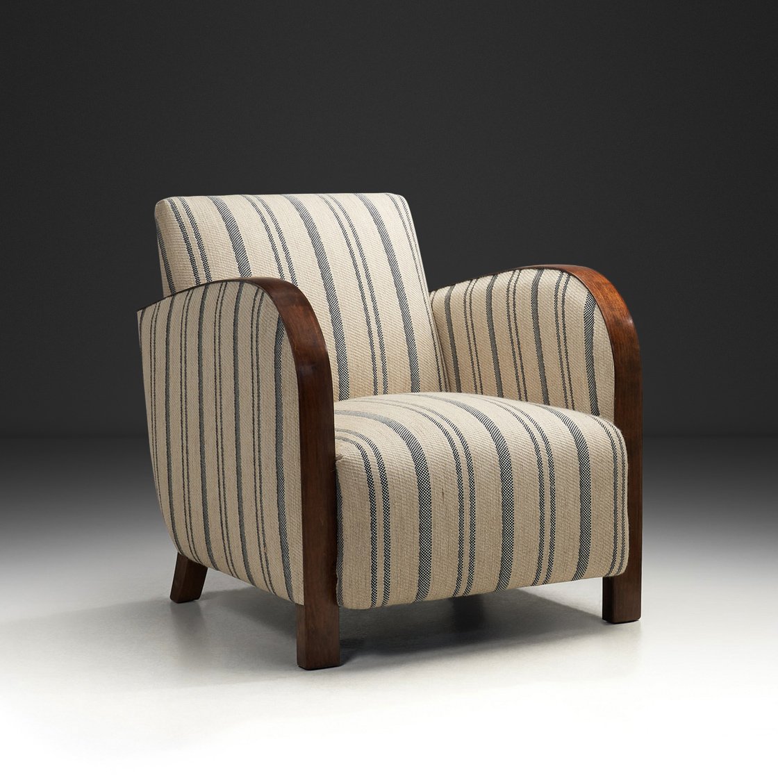 Striped Art Deco Armchair with Beech Armrests, Europe ca 1930s