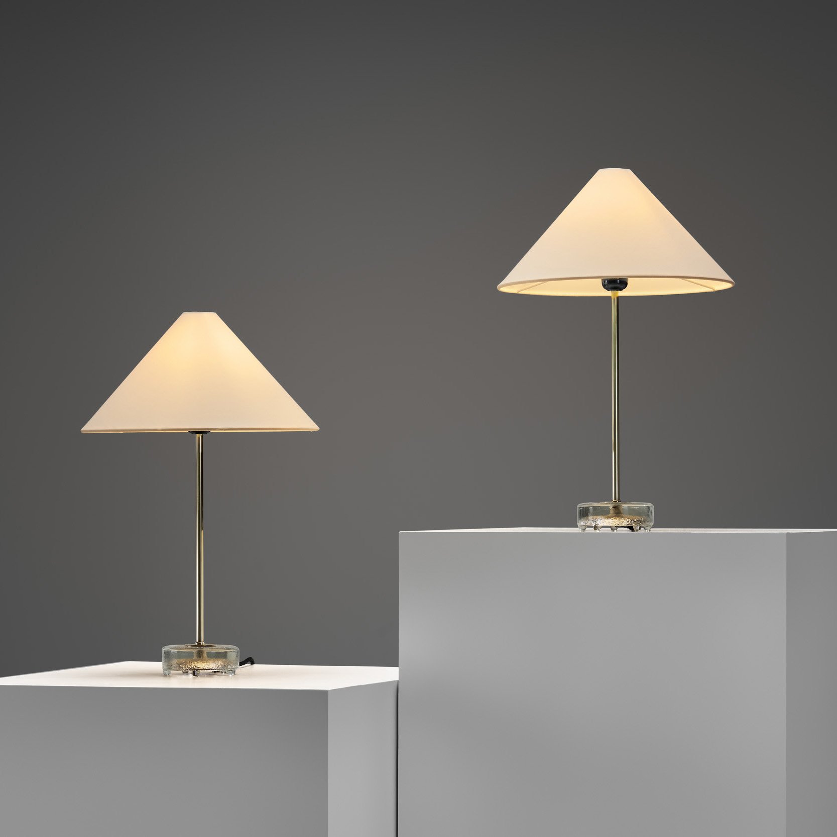 Pair of Brass and Glass Table Lamps by Falkenberg Belysning, Sweden 1960s