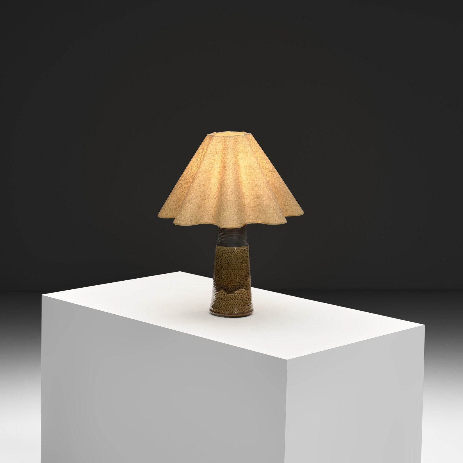 Stoneware Table Lamp with Amber Glaze by Nils Kähler, Denmark ca 1950s