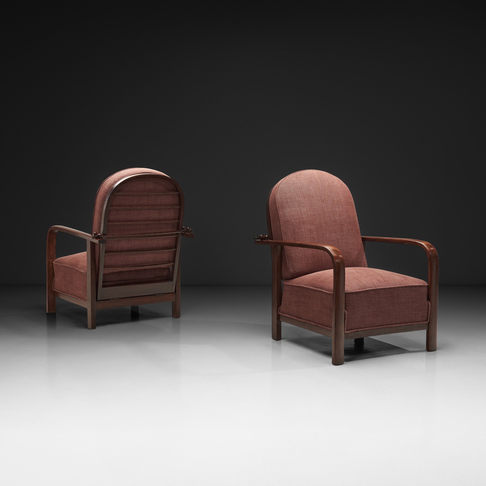 Pair of Art Deco Armchairs with Adjustable Wooden Frame, Europe First Half of the 20th Century