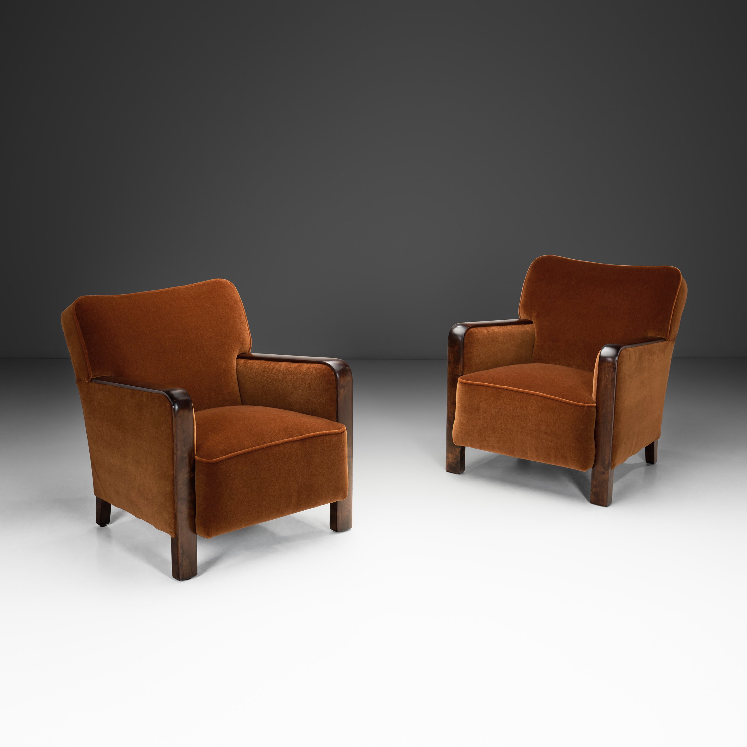 Pair of Modern Upholstered Armchairs, Scandinavia First half of the 20th Century