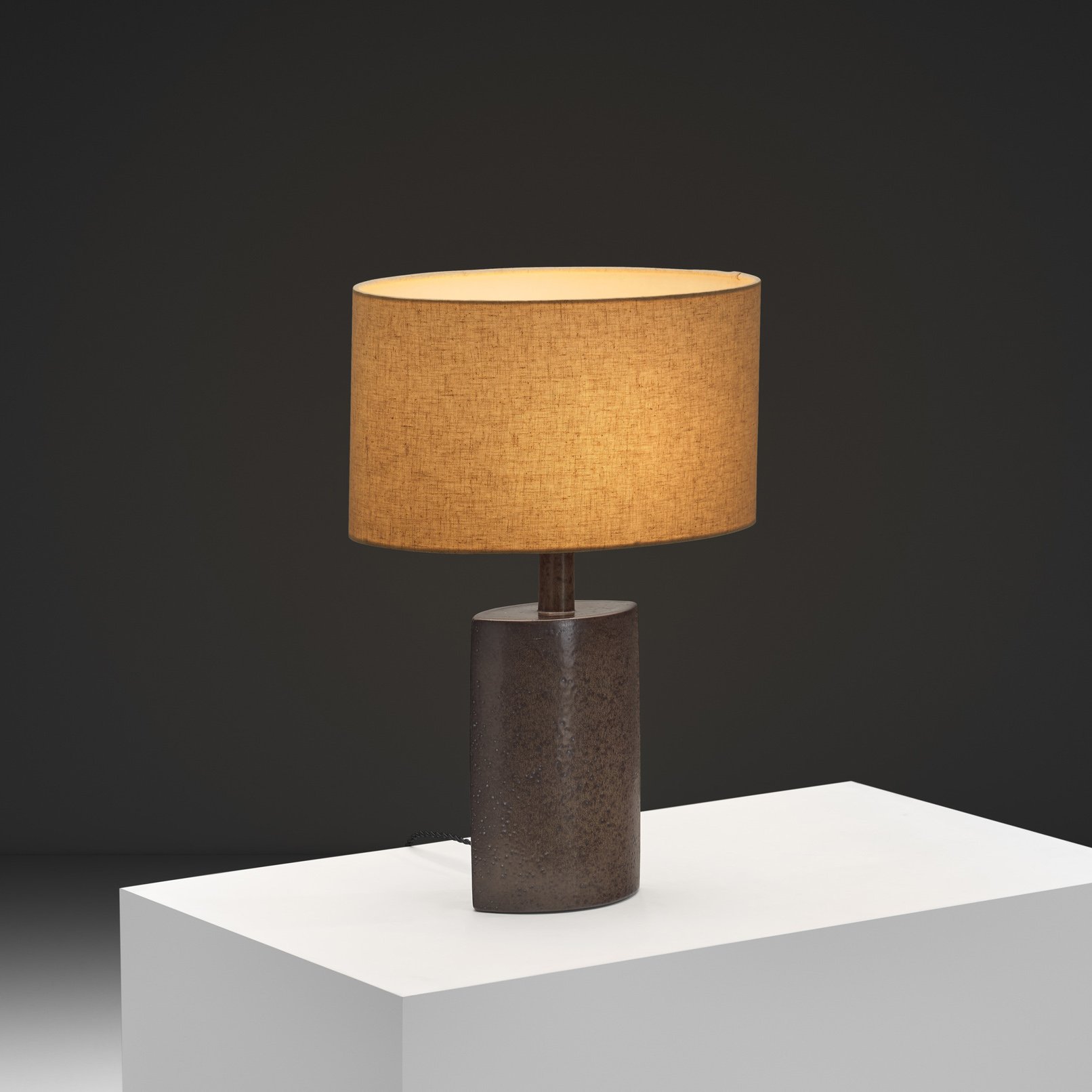 Brown Glazed Stoneware Table Lamp with Oval Base by Per Linneman-Schmidt, Denmark 1970s