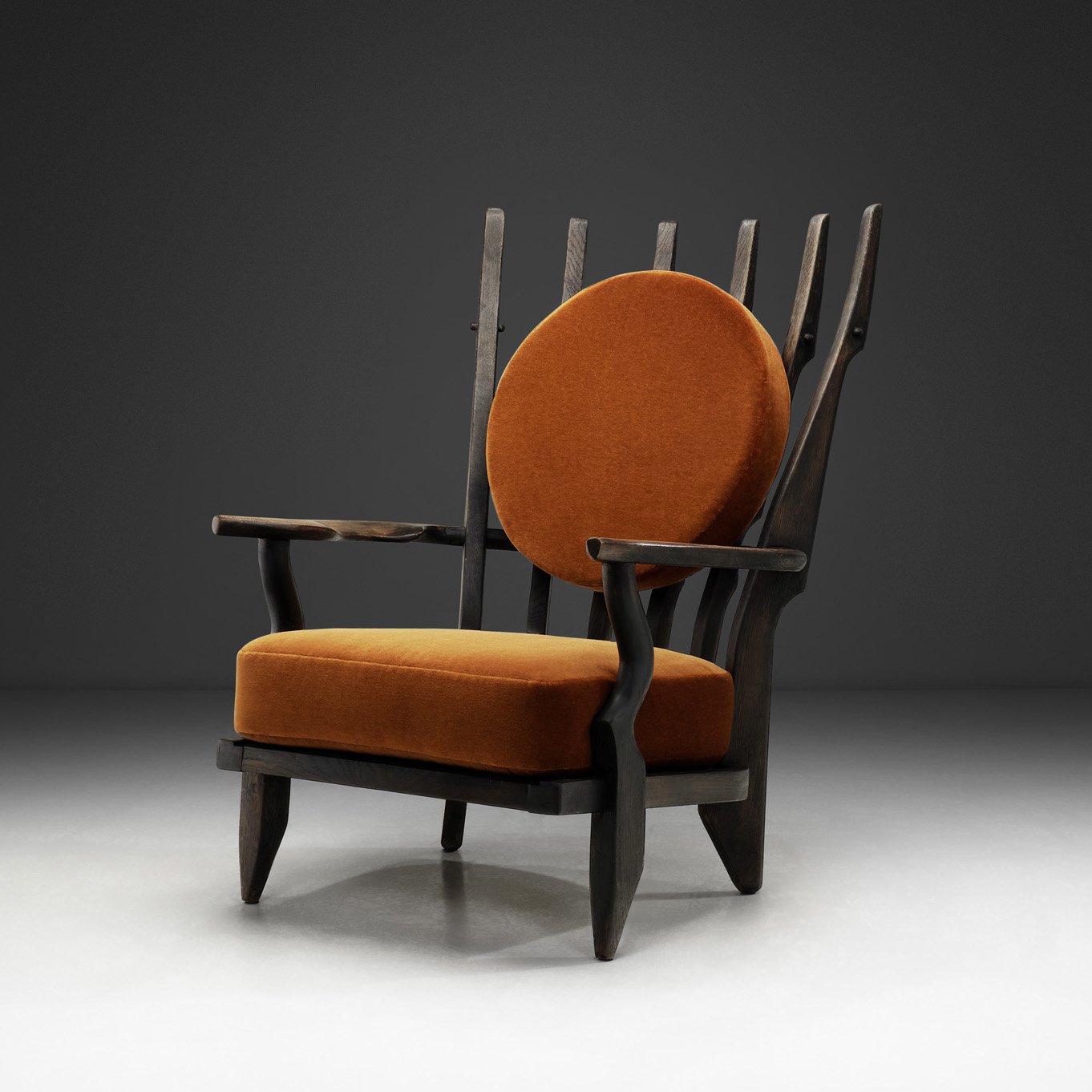 Guillerme et Chambron "Grand Repos" Armchair in Black Stained Oak for Votre Maison, France 20th Century