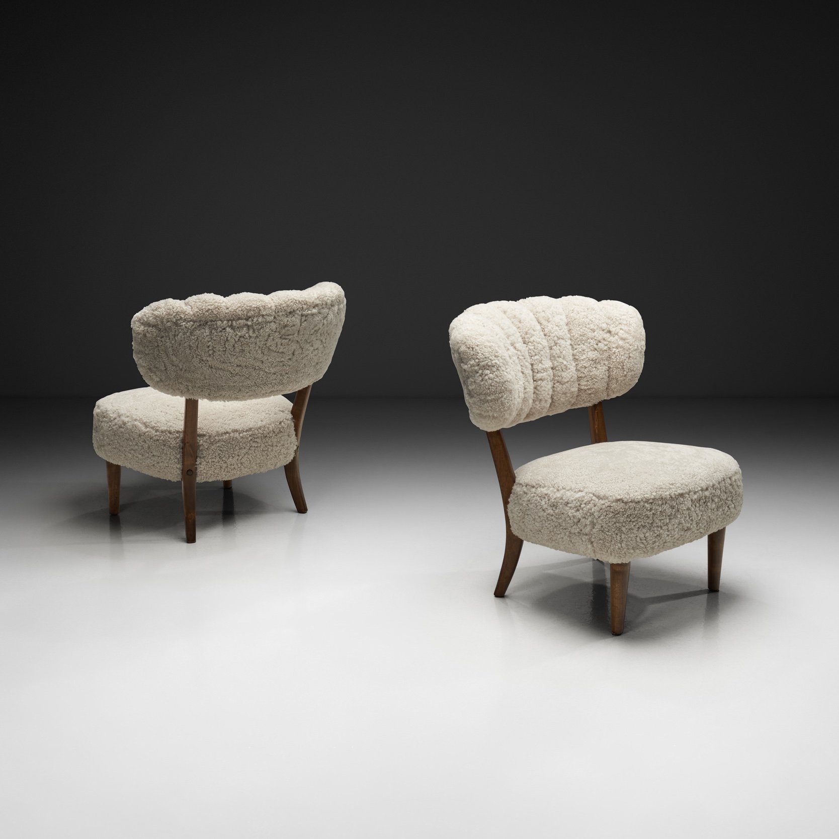 Pair of Sheepskin Lounge Chairs by Lisa Johansson-Pape for Stockmann, Finland 1940s