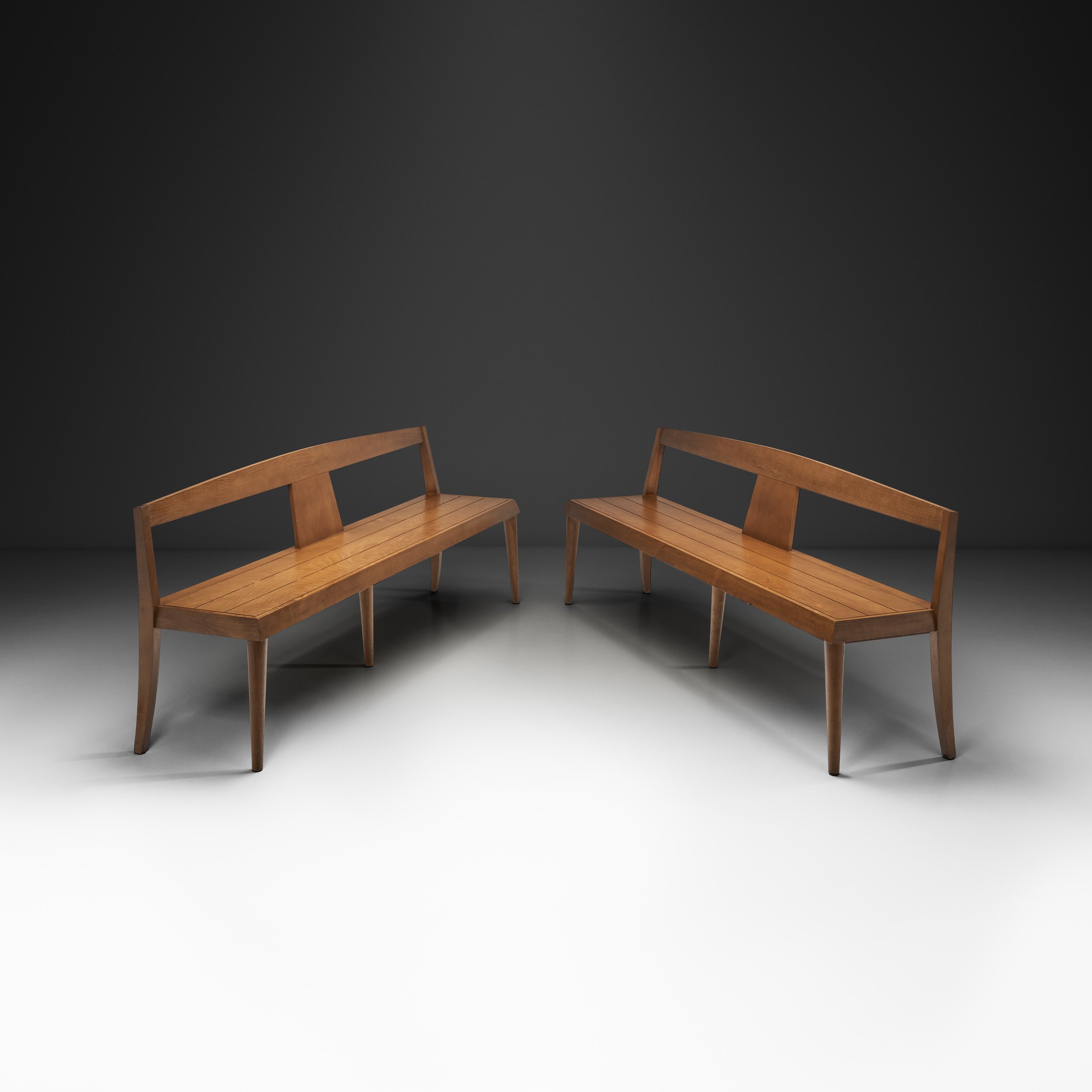 Pair of Modern Wood Benches, Europe 1970s