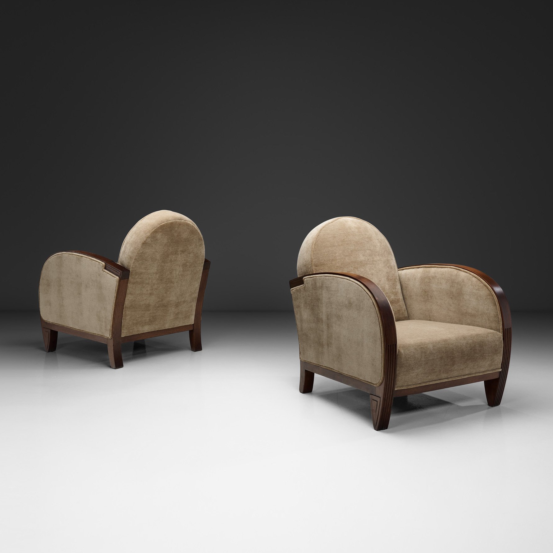 Pair of Art Deco Armchairs with Carved Wooden Details, Europe First half of the 20th Century