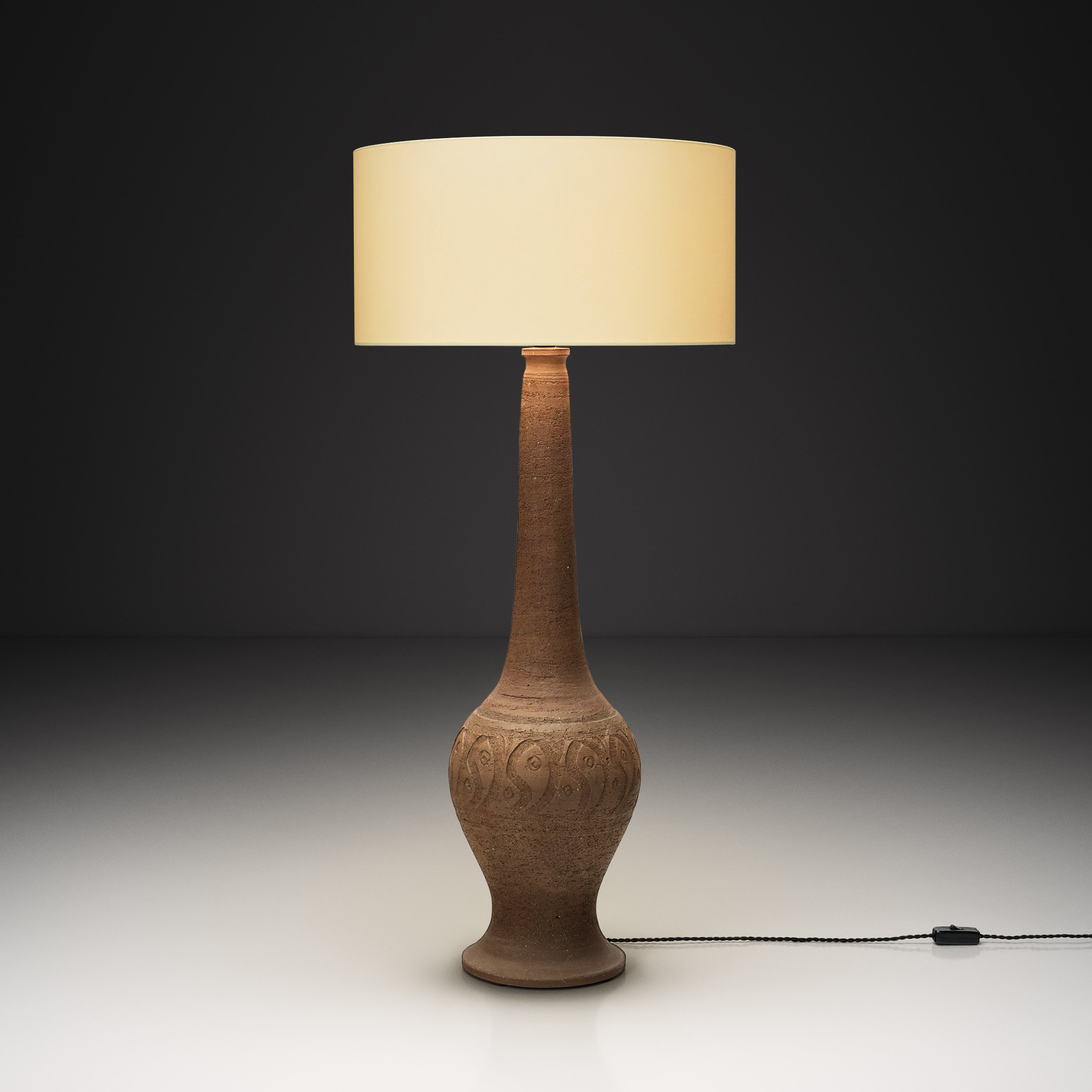 Stoneware Floor Lamp with Abstract Relief Pattern, Scandinavia Mid-20th Century