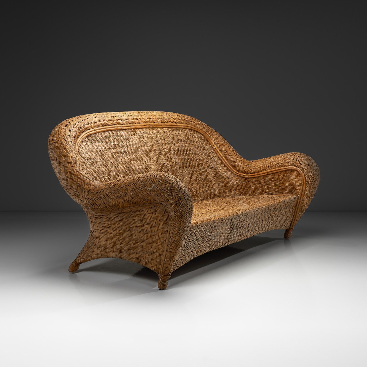 Italian Woven Wicker Sofa, Italy 1960s